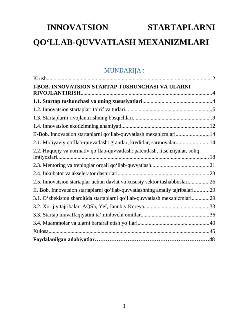 INNOVATSION STARTAPLARNI QO‘LLAB-QUVVATLASH MEXANIZMLARI 1