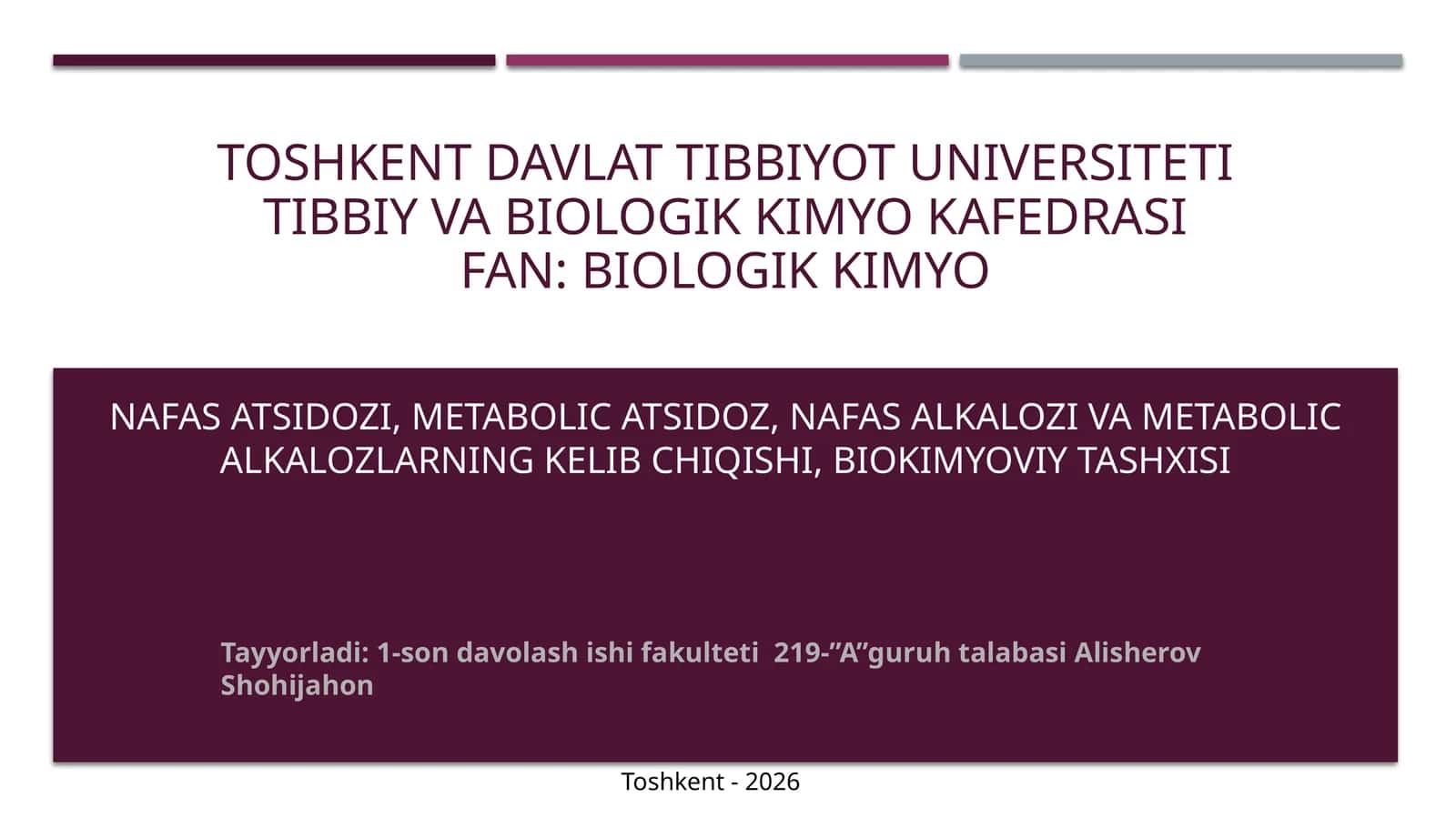 NAFAS ATSIDOZI, METABOLIC ATSIDOZ, NAFAS ALKALOZI VA METABOLIC ALKALOZLARNING KELIB CHIQISHI, BIOKIMYOVIY TASHXISI 1