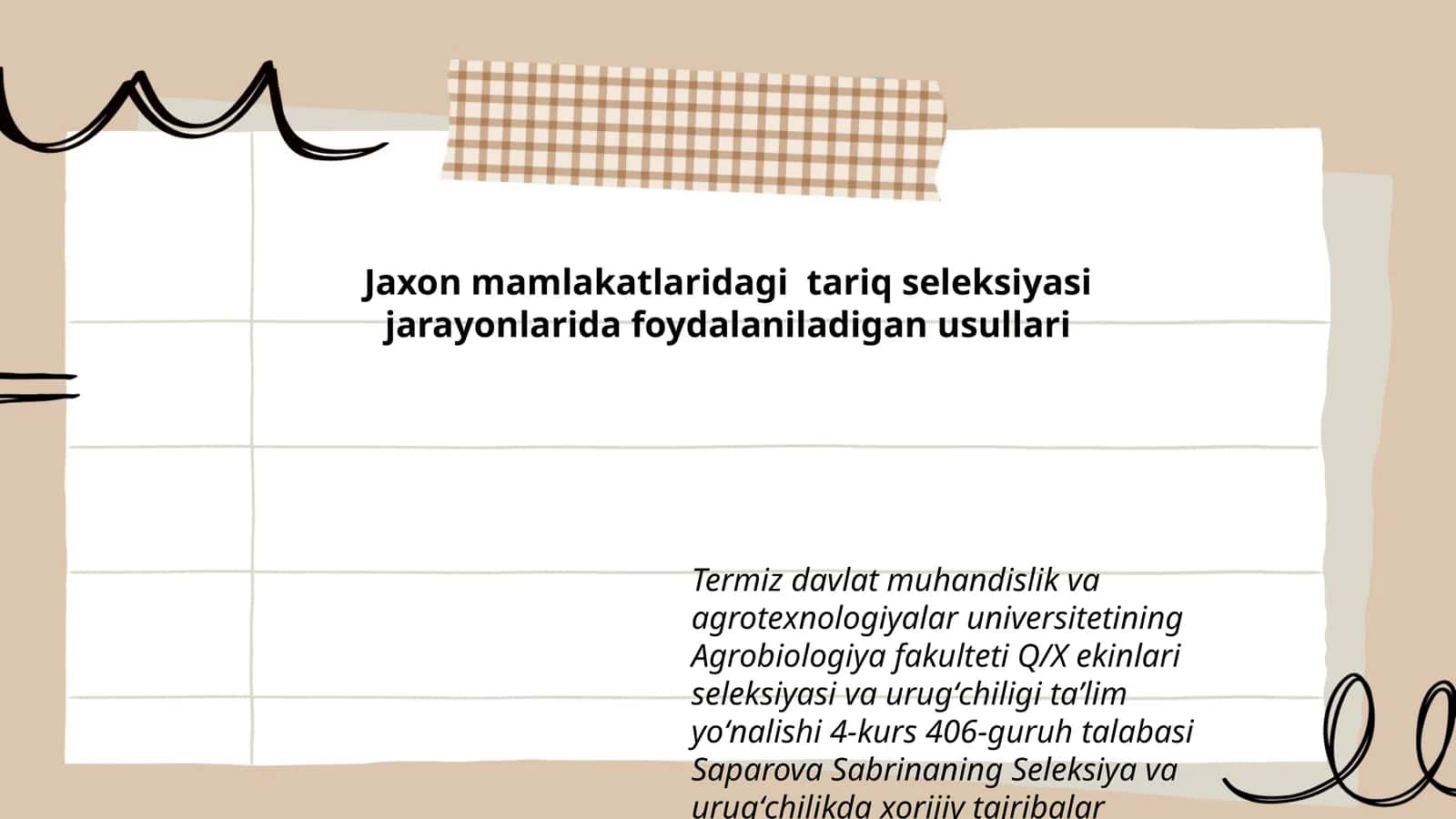 Seleksiya va urugʻchilikda xorijiy tajribalar fanidan tayyorlagan taqdimoti 1