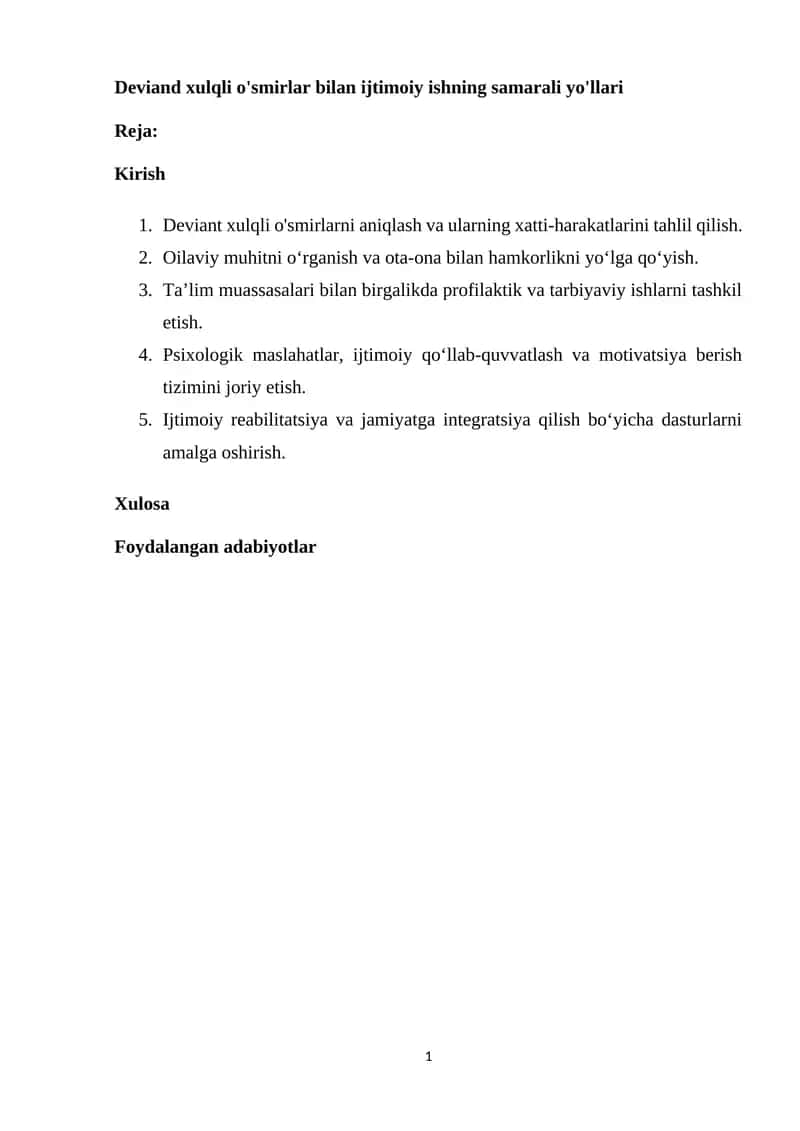 Deviand xulqli o'smirlar bilan ijtimoiy ishning samarali yo'llari 1