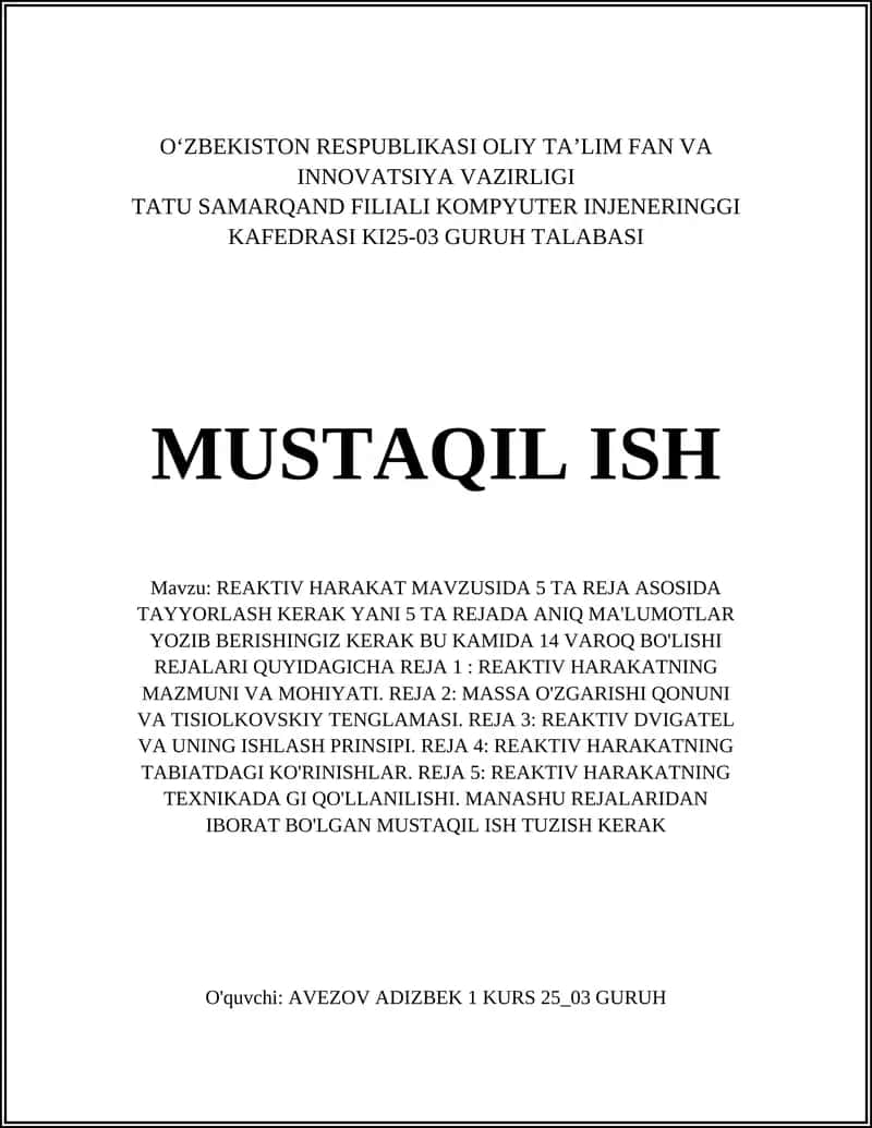 REAKTIV HARAKAT MAVZUSI 1