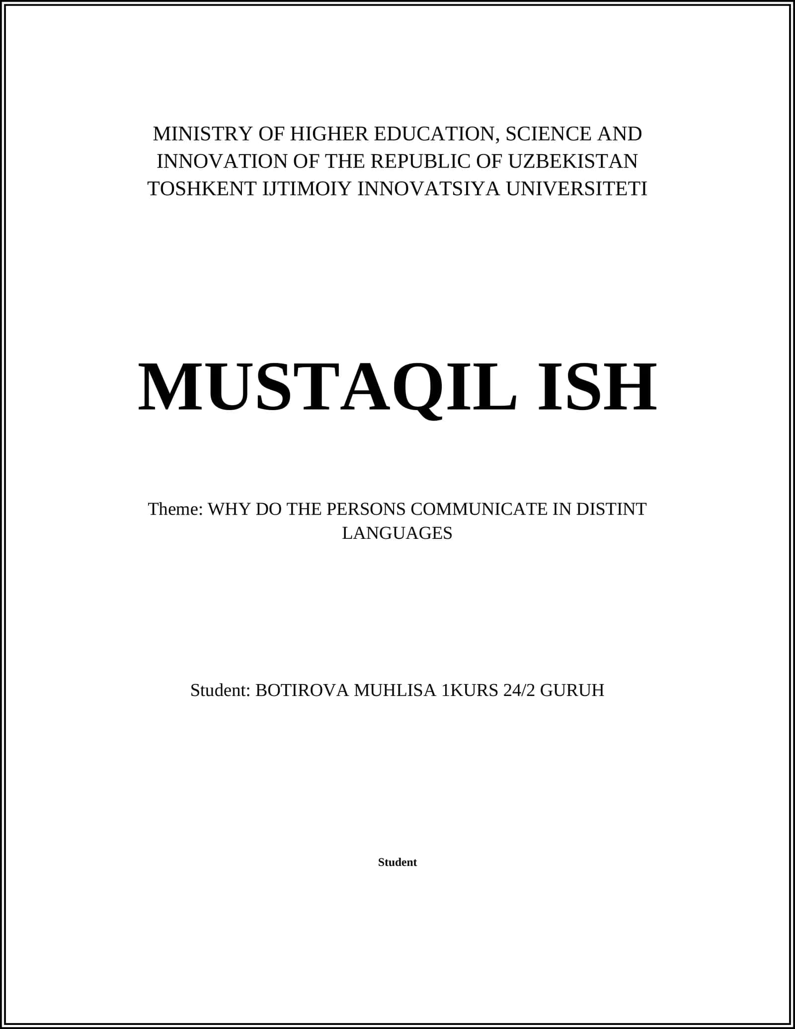 Evolution of Languages 1