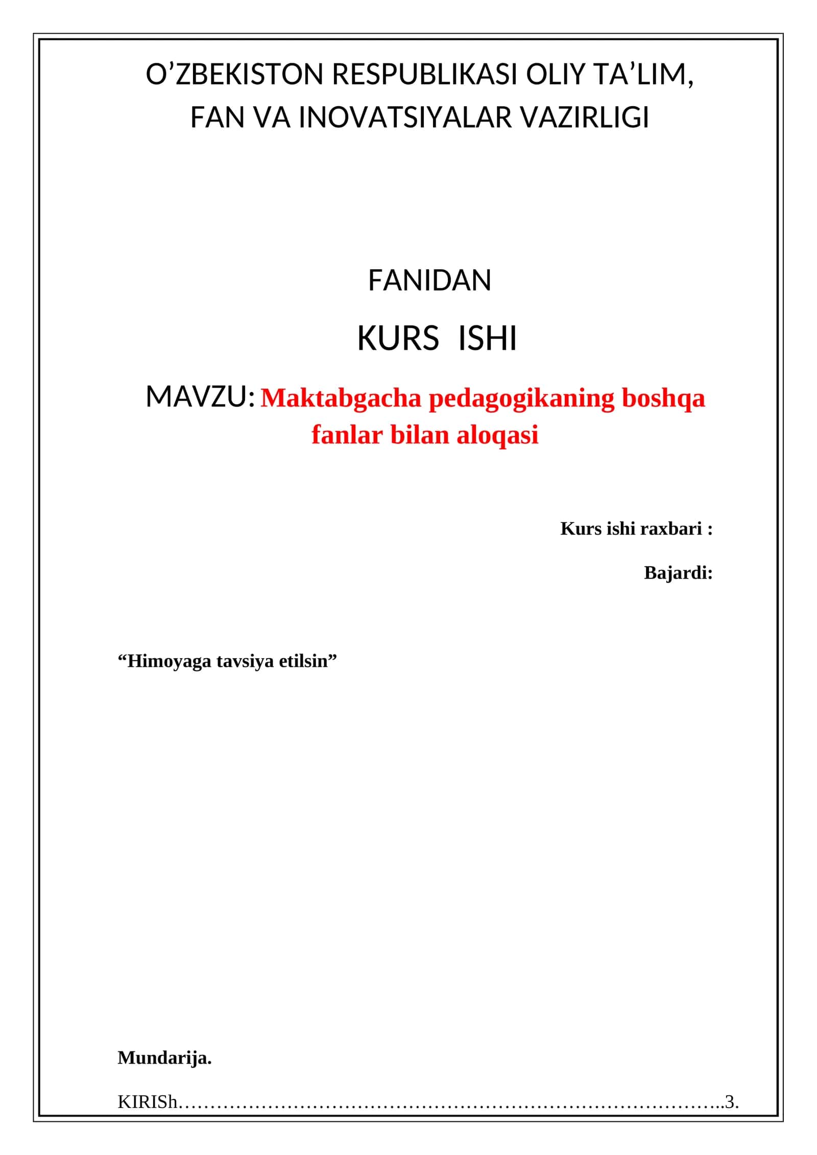 Maktabgacha pedagogikaningboshqa fanlar bilan aloqasi 1