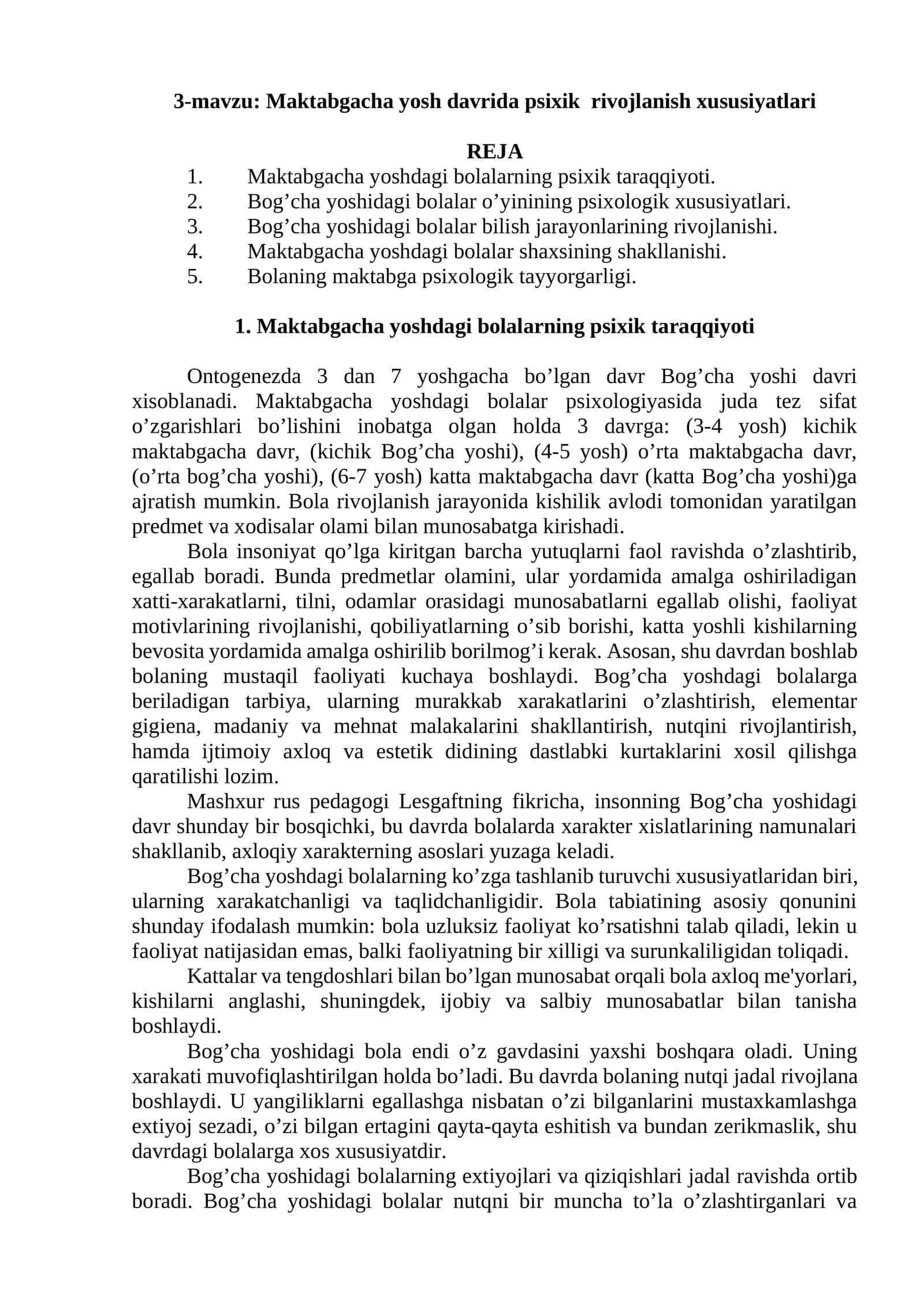 Maktabgacha yosh davrida psixik rivojlanish xususiyatlari 1
