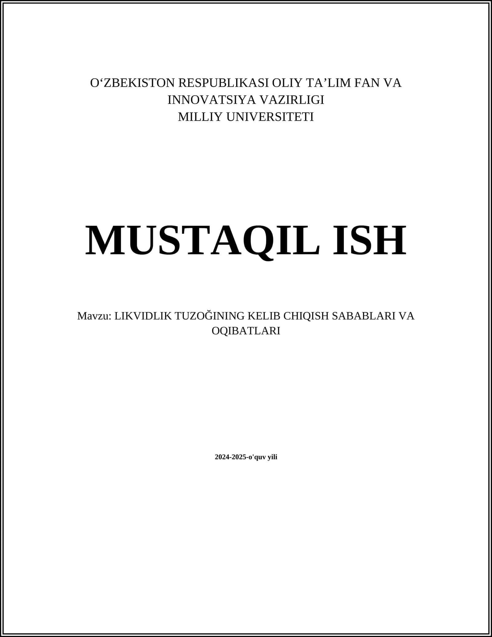 LIKVIDLIK TUZOĞINING KELIB CHIQISH SABABLARI VA OQIBATLARI 1