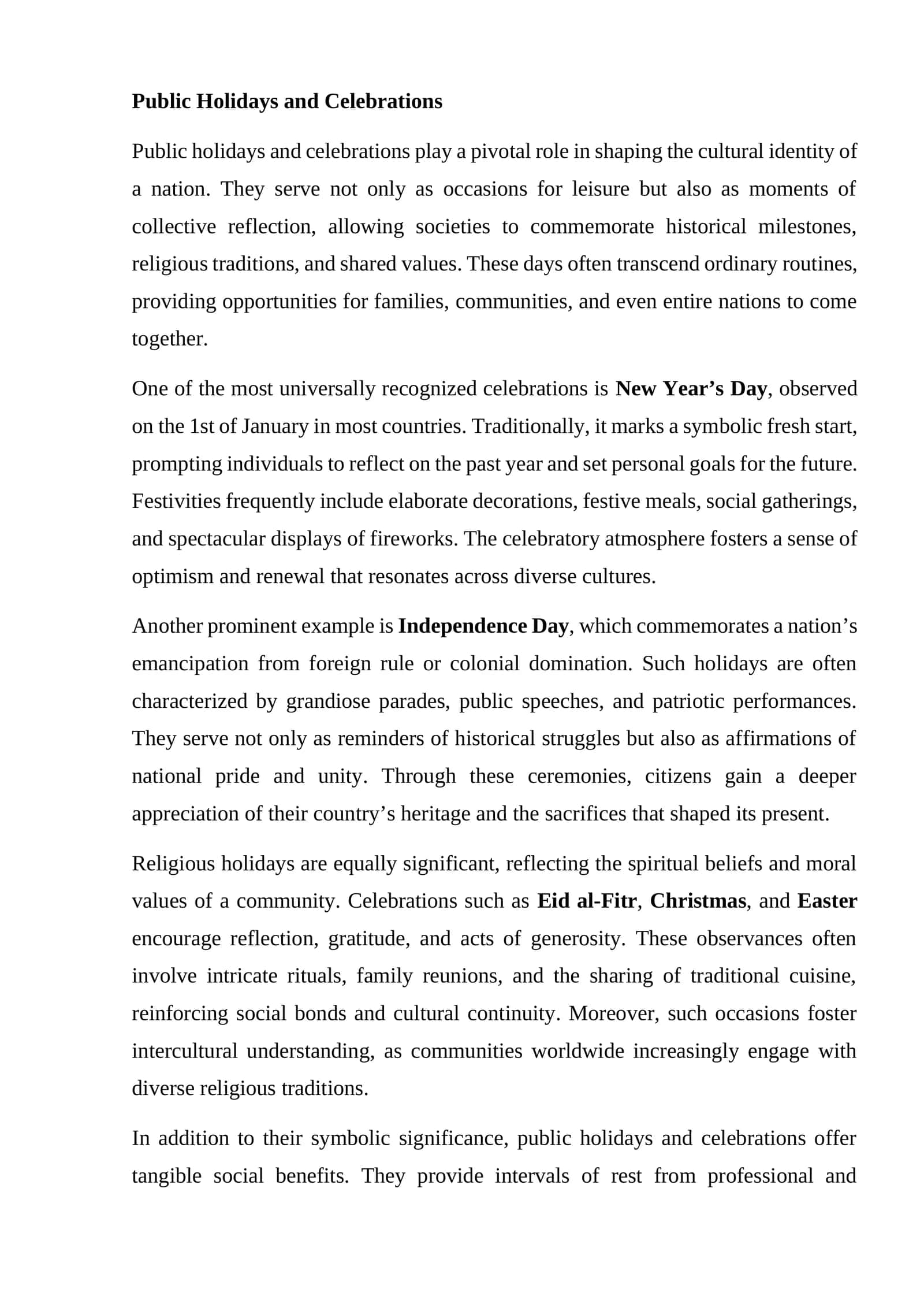 Public Holidays and Celebrations 1