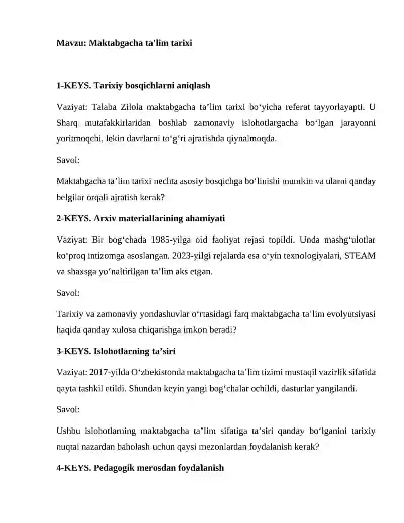 Maktabgacha ta'lim tarixi 1