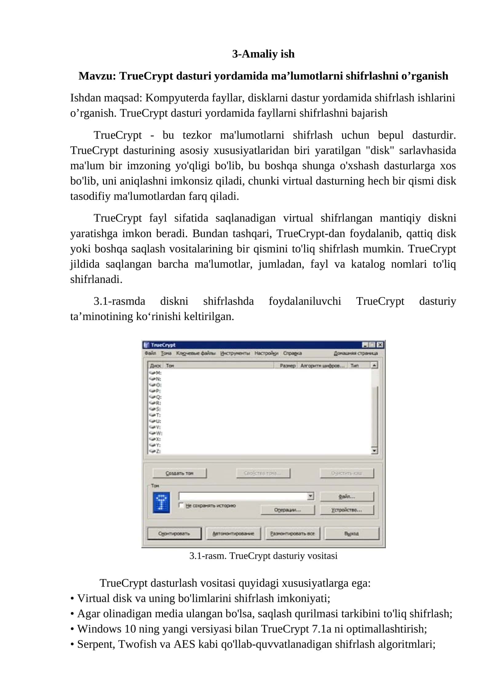 TrueCrypt dasturi yordamida ma’lumotlarni shifrlashni o’rganish 1