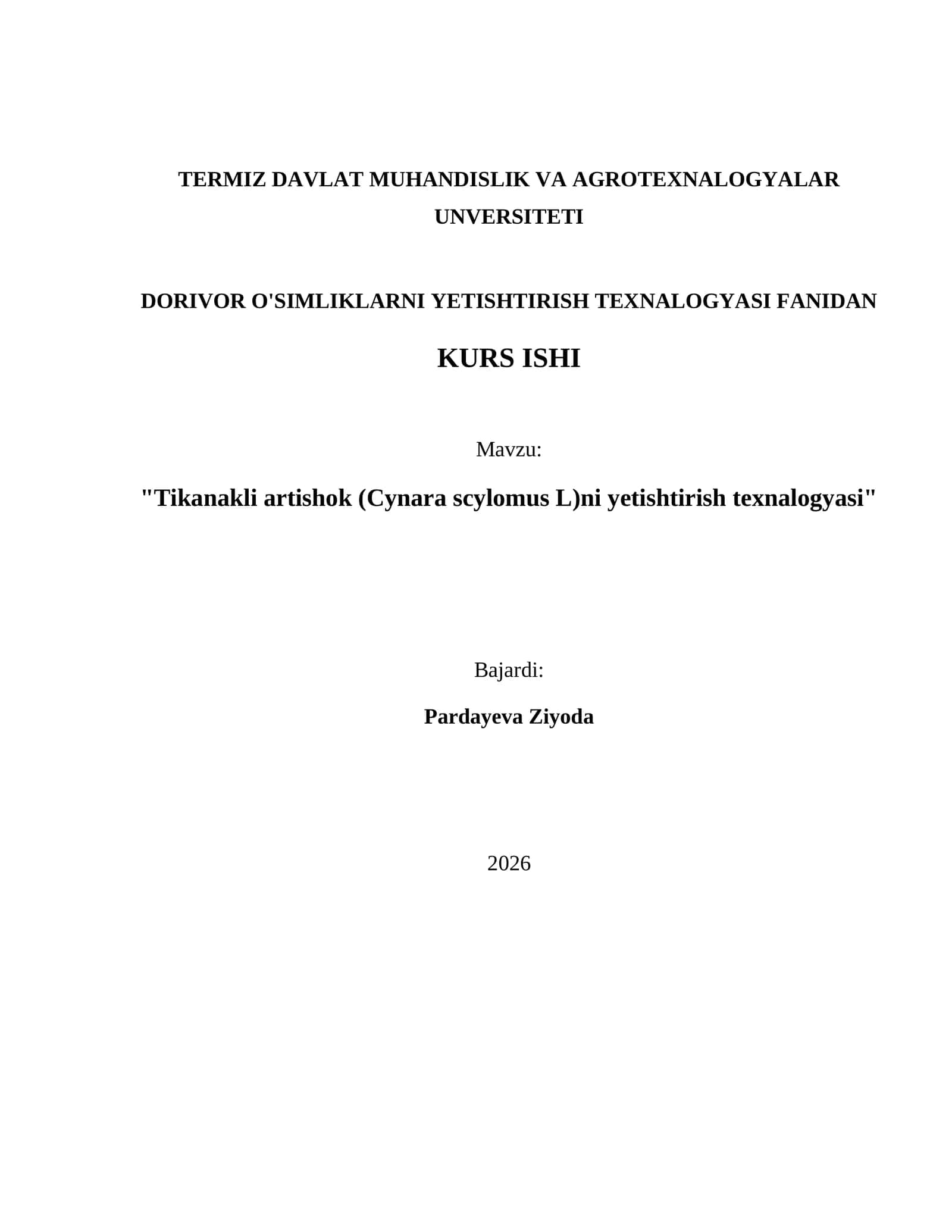 Tikanakli artishok (Cynara scylomus L)ni yetishtirish texnalogyasi 1
