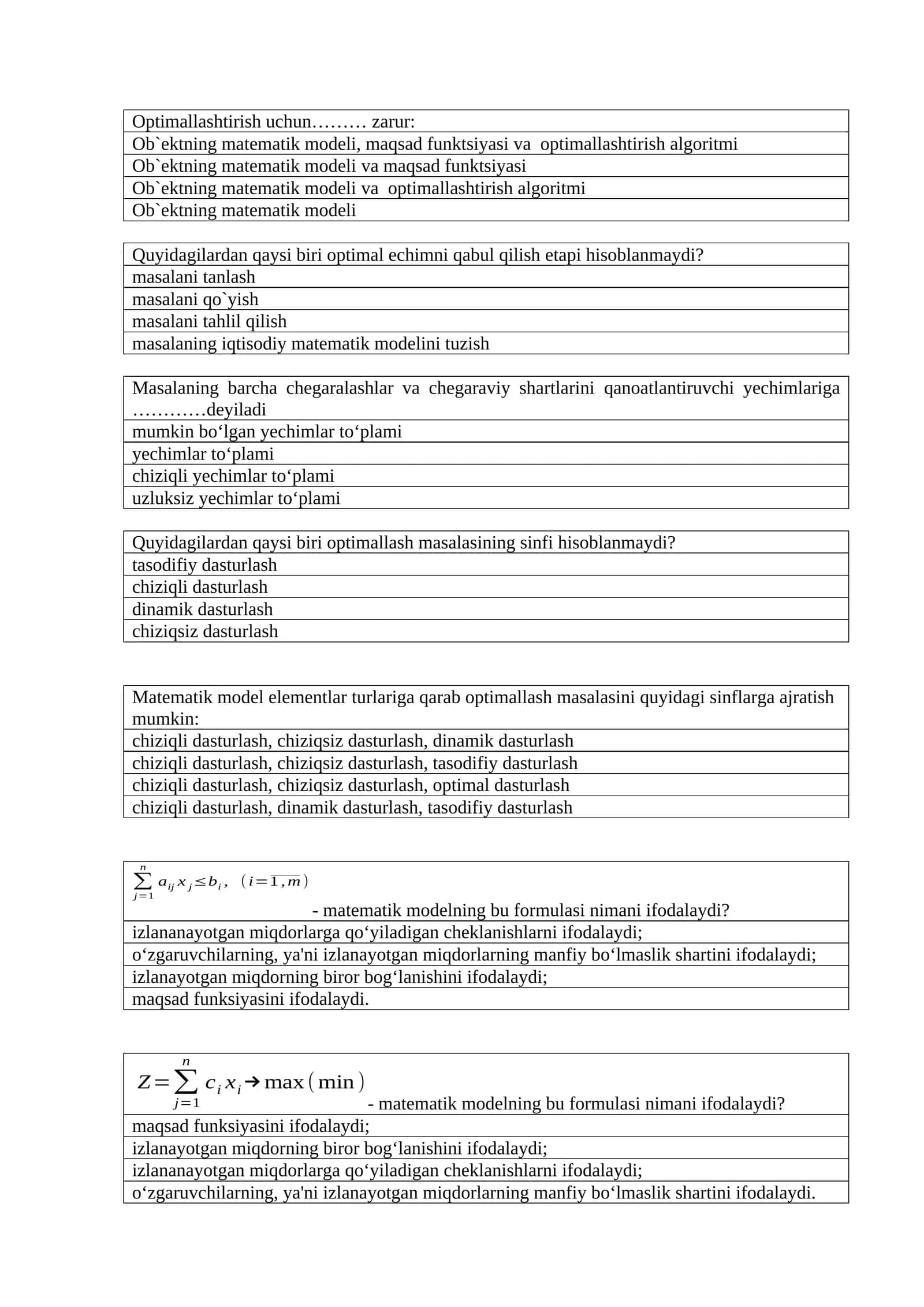 Ob'ektning matematik modeli va maqsad funktsiyasi 1