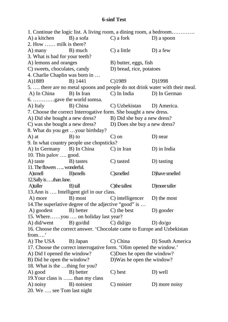 6-sinf Test 1