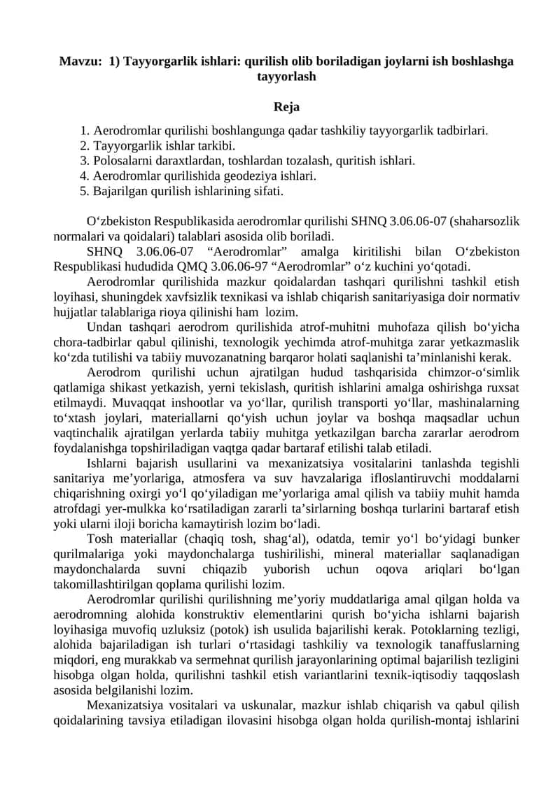 Tayyorgarlik ishlari: qurilish olib boriladigan joylarni ish boshlashga tayyorlash 1