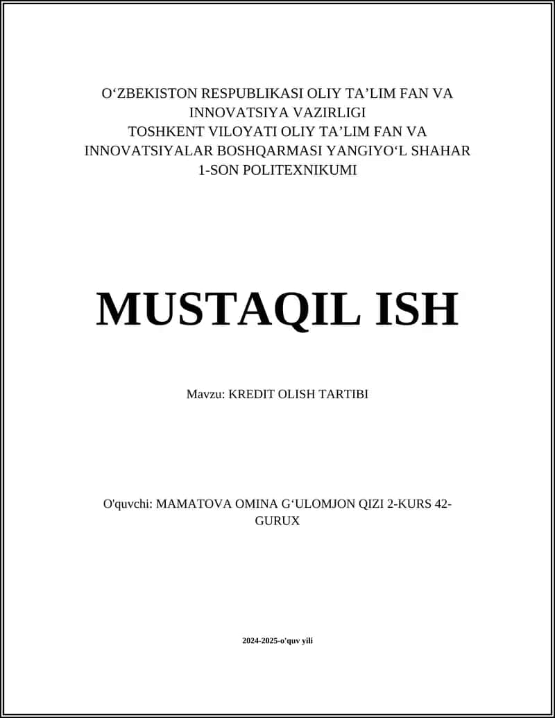 KREDIT OLISH TARTIBI 1