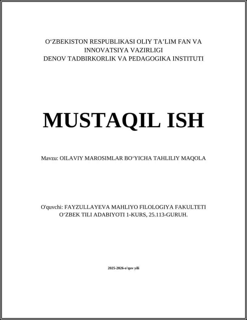 OILAVIY MAROSIMLAR BOʻYICHA TAHLILIY MAQOLA 1