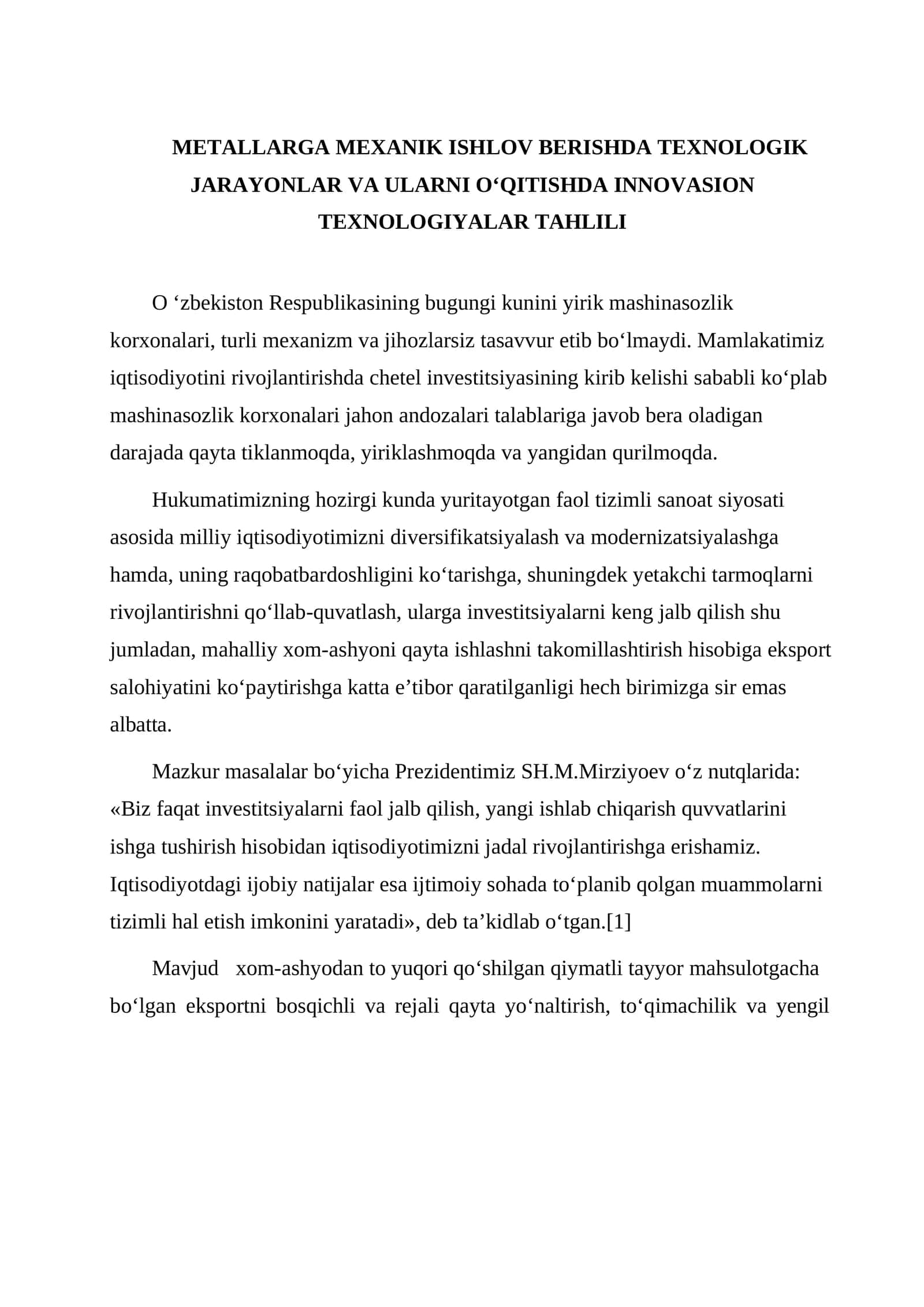 Metallarga Mexanik Ishlov Berishda Texnologik Jarayonlar Va Ularni O‘qitishda Innovasion 1