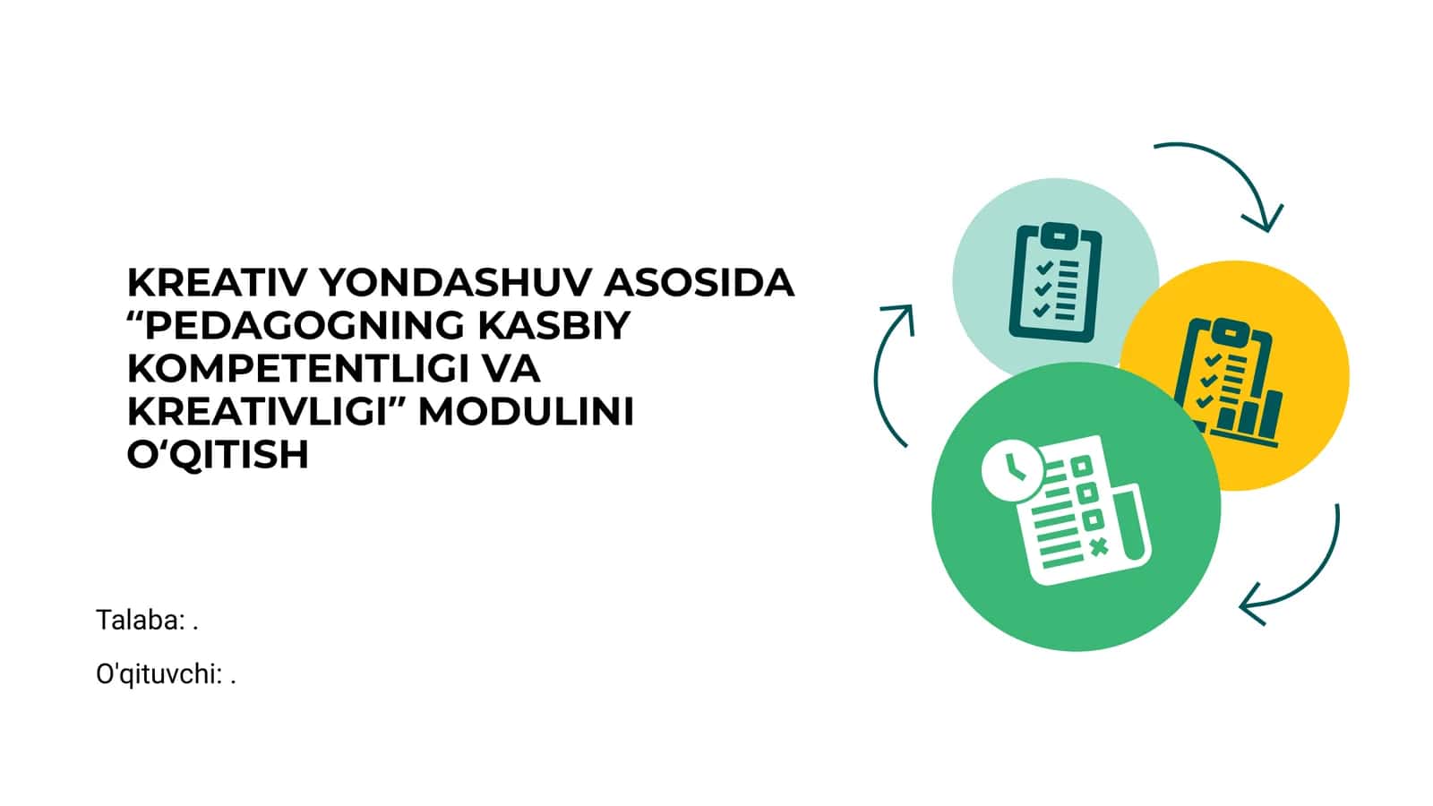 "PEDAGOGNING KASBIY KOMPETENTLIGI VA KREATIVLIGI" MODULI 1