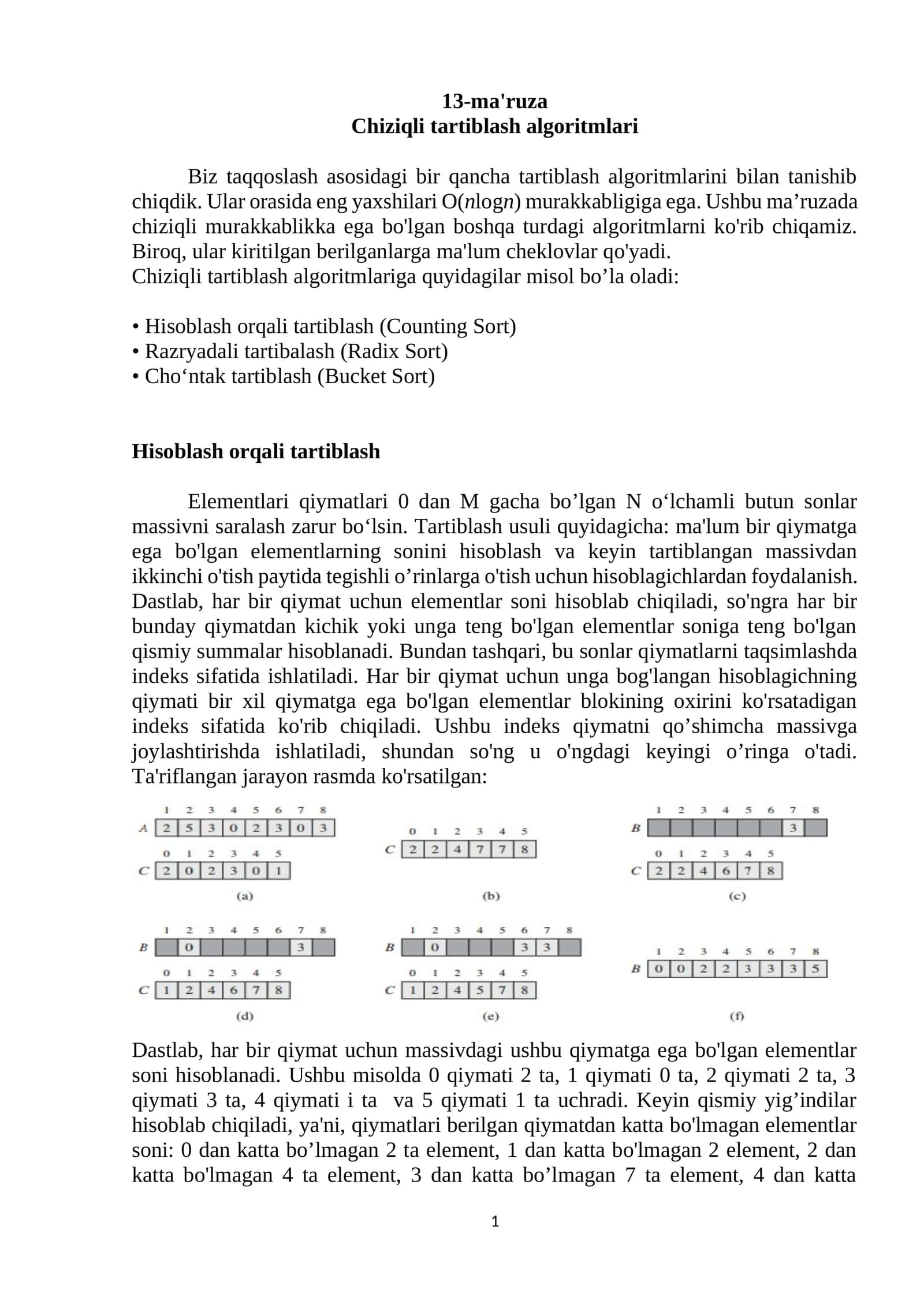 Chiziqli tartiblash algoritmlari 1