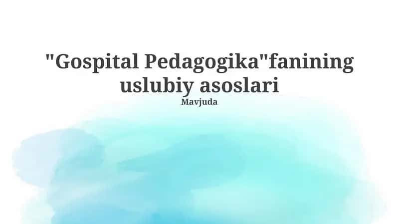 Kasalxona Pedagogikasi 1