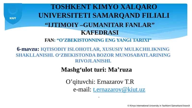 O’ZBEKISTONNING ENG YANGI TARIXI 1