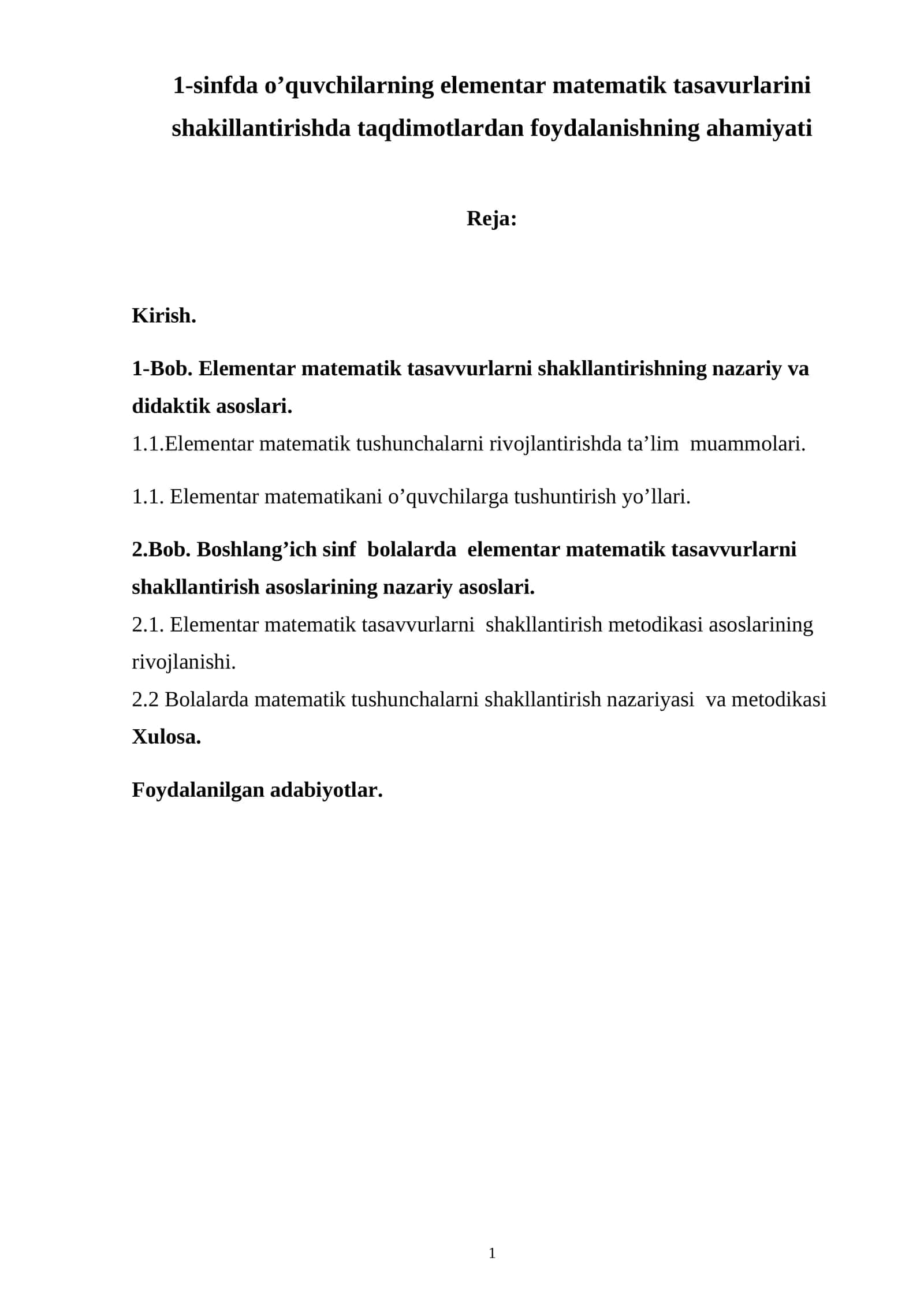 1-sinfda o’quvchilarning elementar matematik tasavvurlarini shakillantirishda taqdimotlardan foydalanishning ahamiyati 1