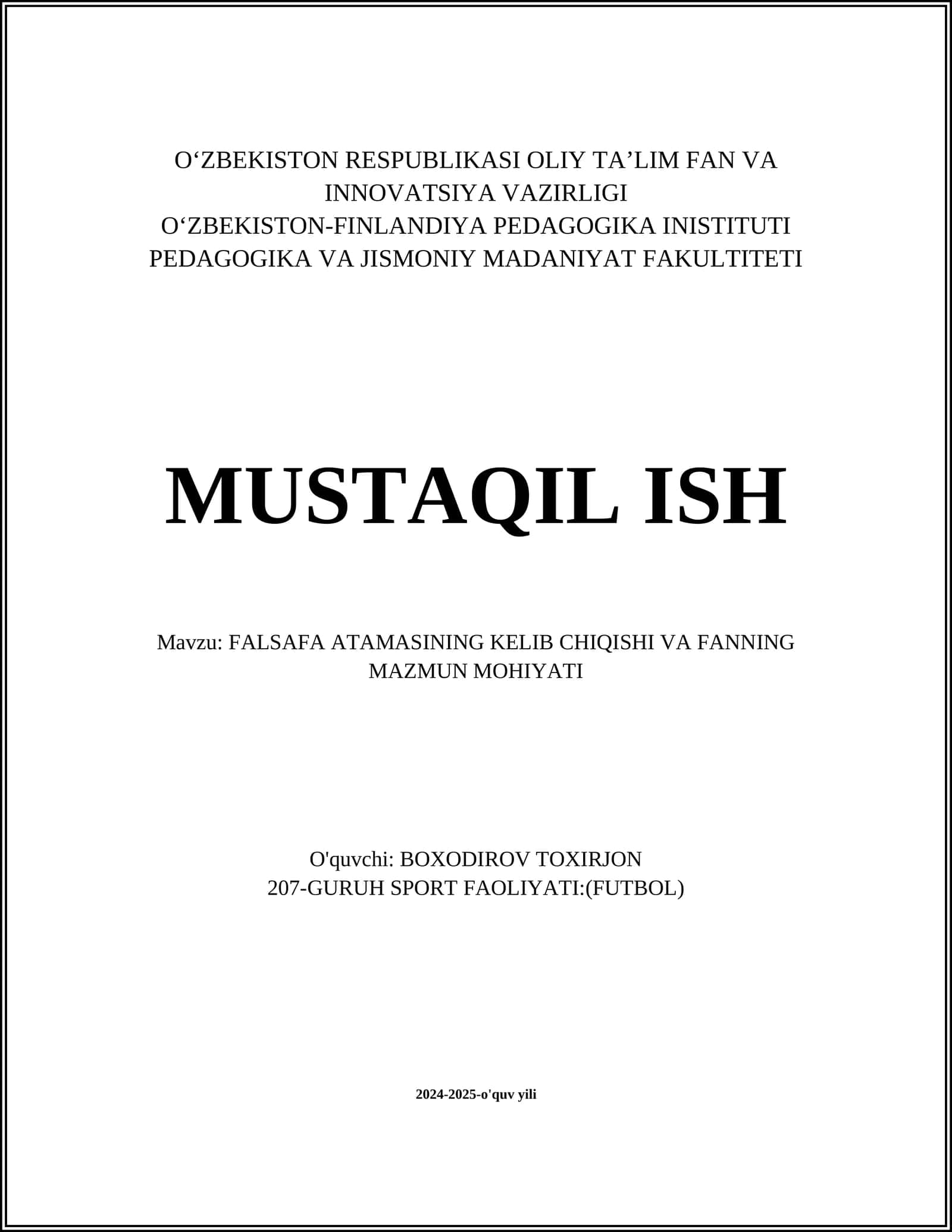 FALSAFA ATAMASINING KELIB CHIQISHI VA FANNING MAZMUN MOHIYATI 1