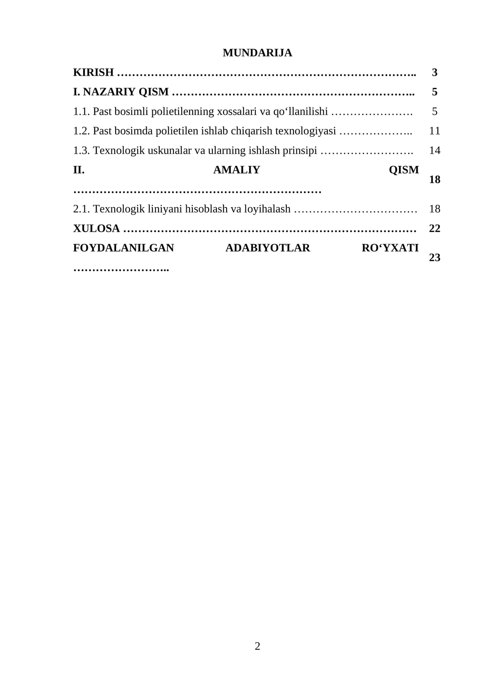 Past bosimda polietilen ishlab chiqarish texnologik liniyasini loyihalash Q=75000 t/yil. 1