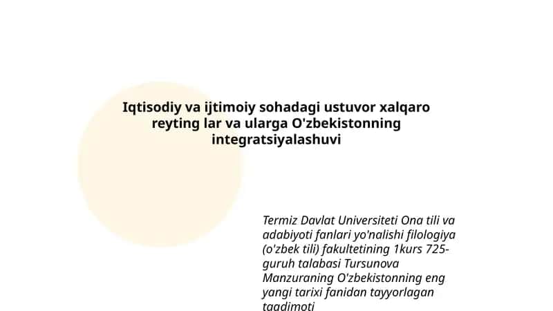 O'zbekistonning eng yangi tarixi fanidan tayyorlagan taqdimoti 1