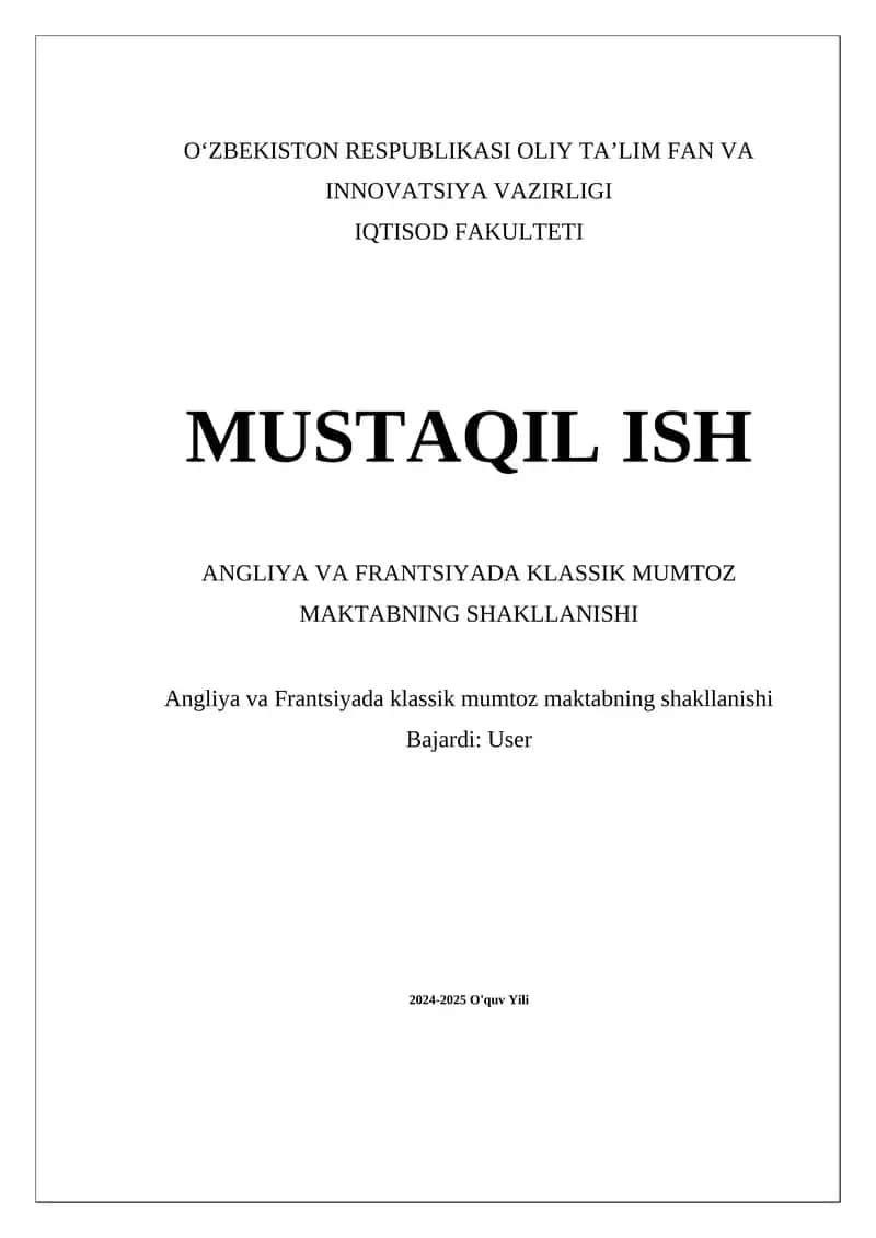 ANGLIYA VA FRANTSIYADA KLASSIK MUMTOZ MAKTABNING SHAKLLANISHI 1