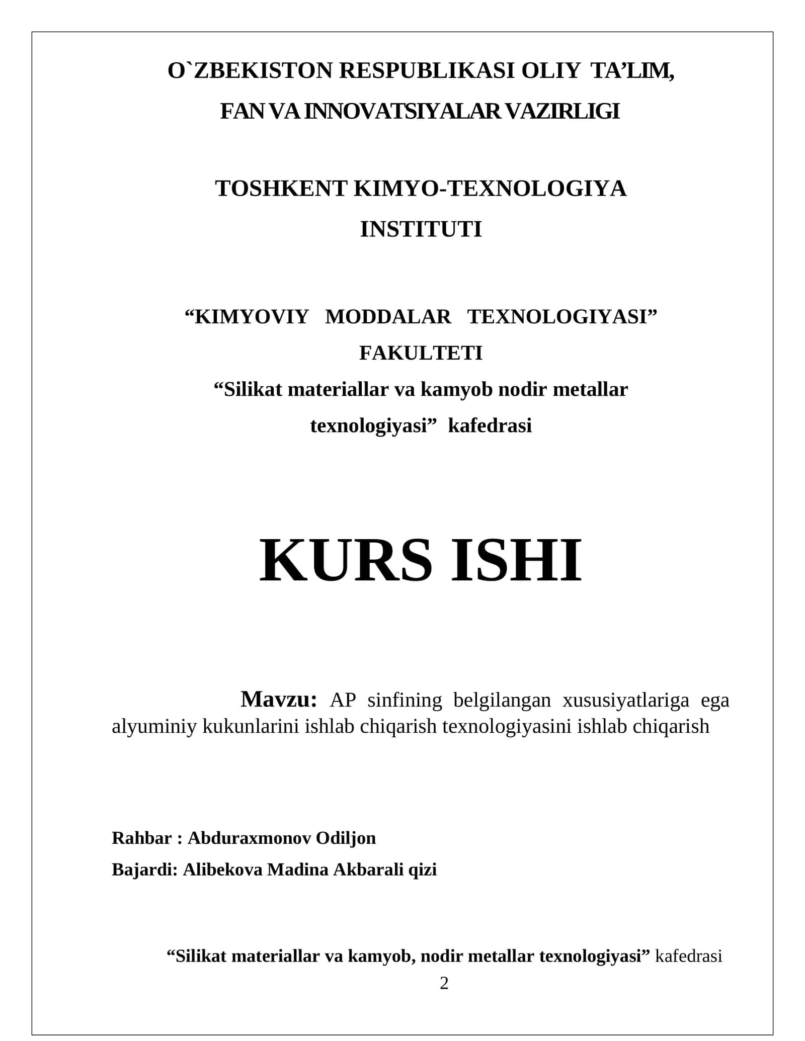 AP sinfining belgilangan xususiyatlariga ega alyuminiy kukunlarini ishlab chiqarish texnologiyasi 1