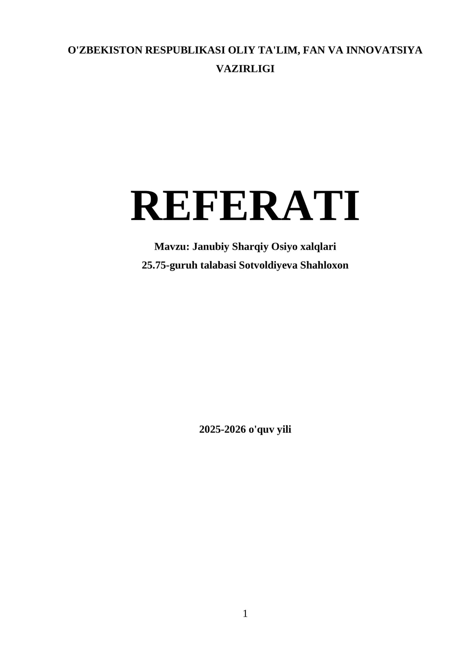 Janubiy Sharqiy Osiyo xalqlari - REFERATI 1