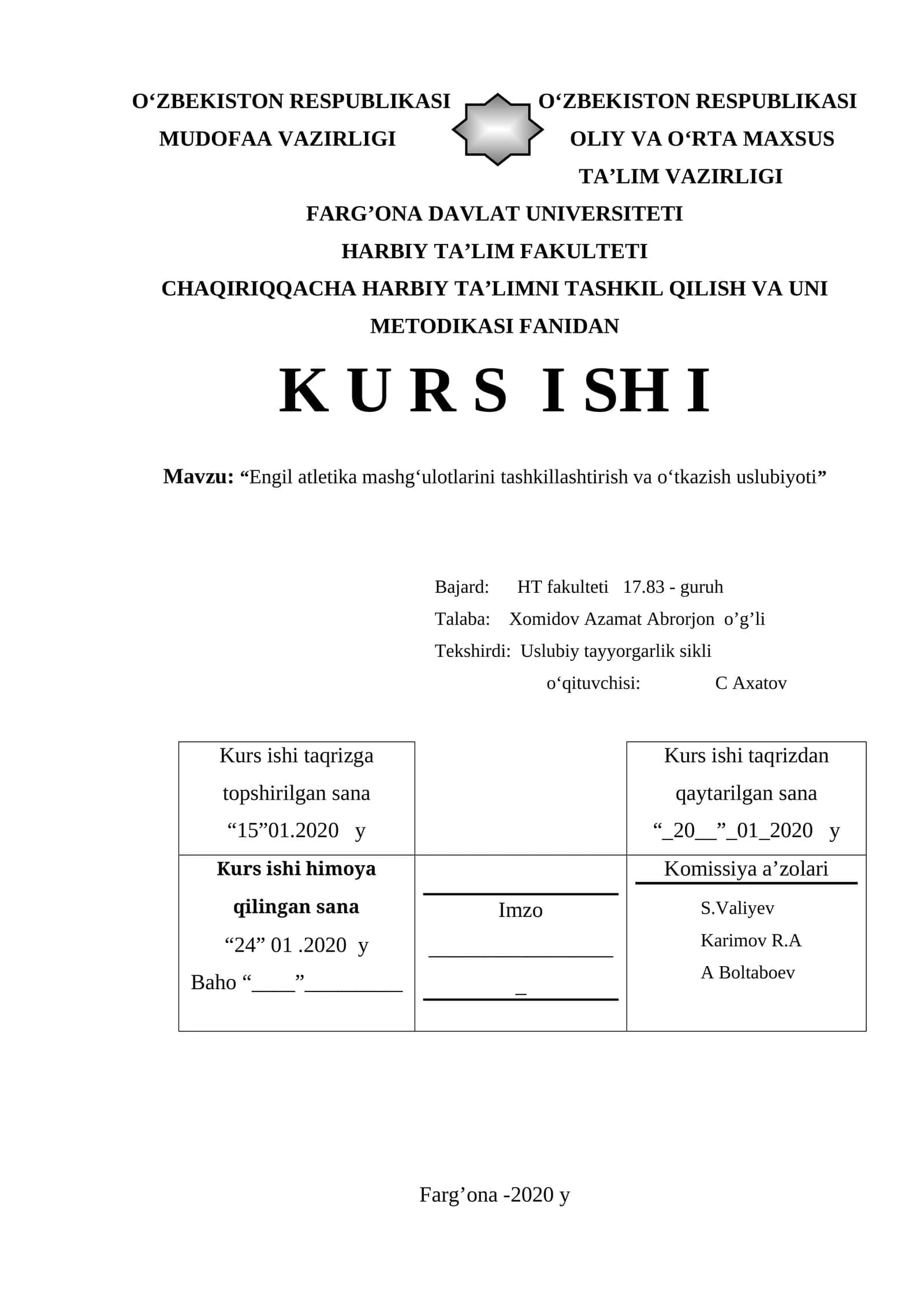 Engil atletika mashg‘ulotlarini tashkillashtirish va o‘tkazish uslubiyoti 1