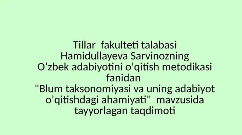 Blum taksonomiyasi va uning adabiyot oʼqitishdagi ahamiyati 1