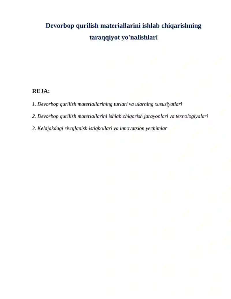 Devorbop qurilish materiallari