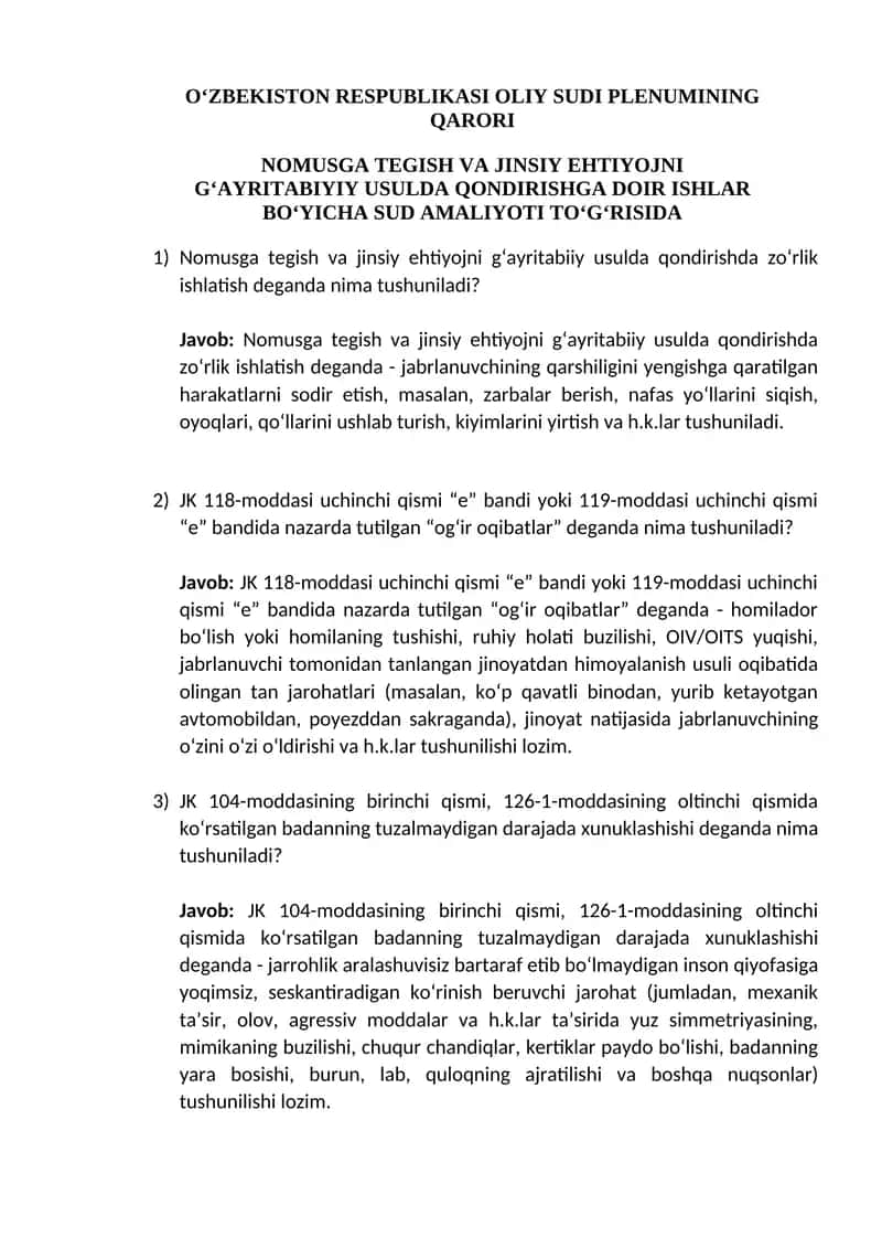 O'zbekiston Respublikasi Oliy Sudi Plenumi Qarori 1