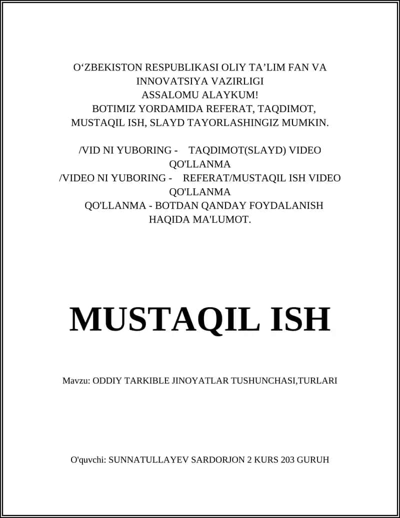ODDIY TARKIBLE JINOYATLAR TUSHUNCHASI 1