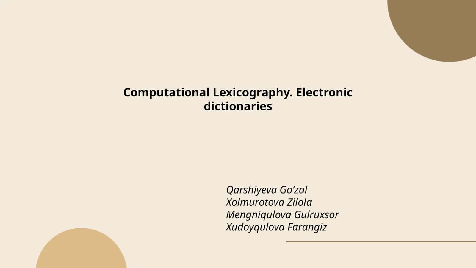 Computational Lexicography. Electronic dictionaries 1