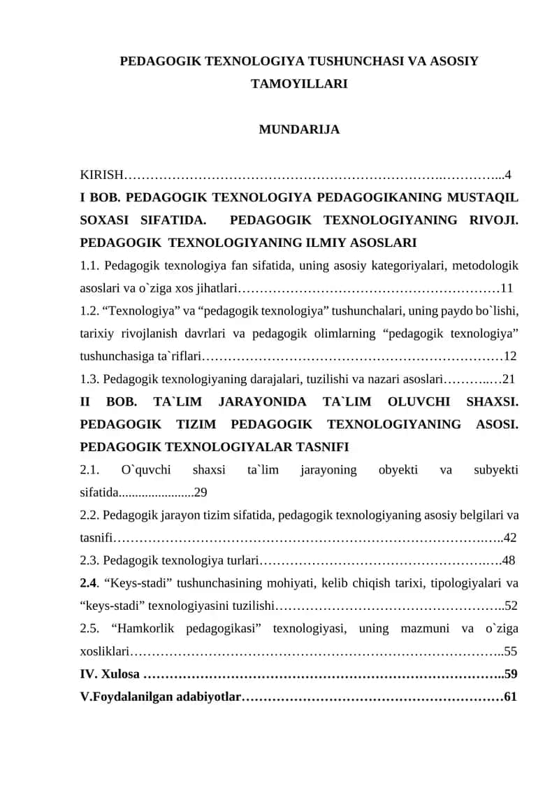 PEDAGOGIK TEXNOLOGIYA TUSHUNCHASI VA ASOSIY TAMOYILLARI 1
