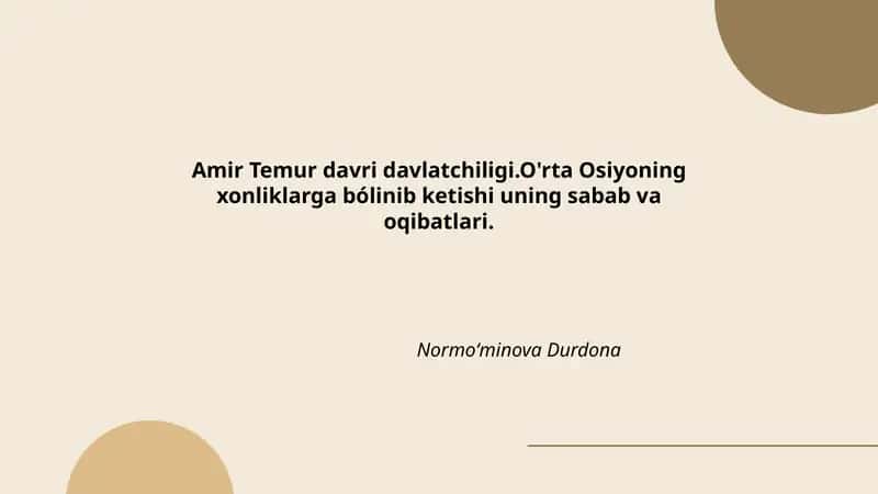 Amir Temur davri davlatchiligi 1