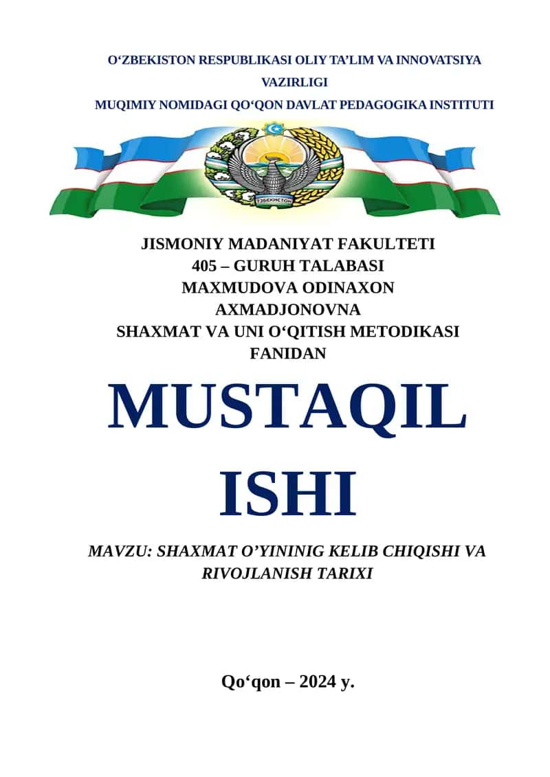 SHAXMAT O’YININIG KELIB CHIQISHI VA RIVOJLANISH TARIXI 1