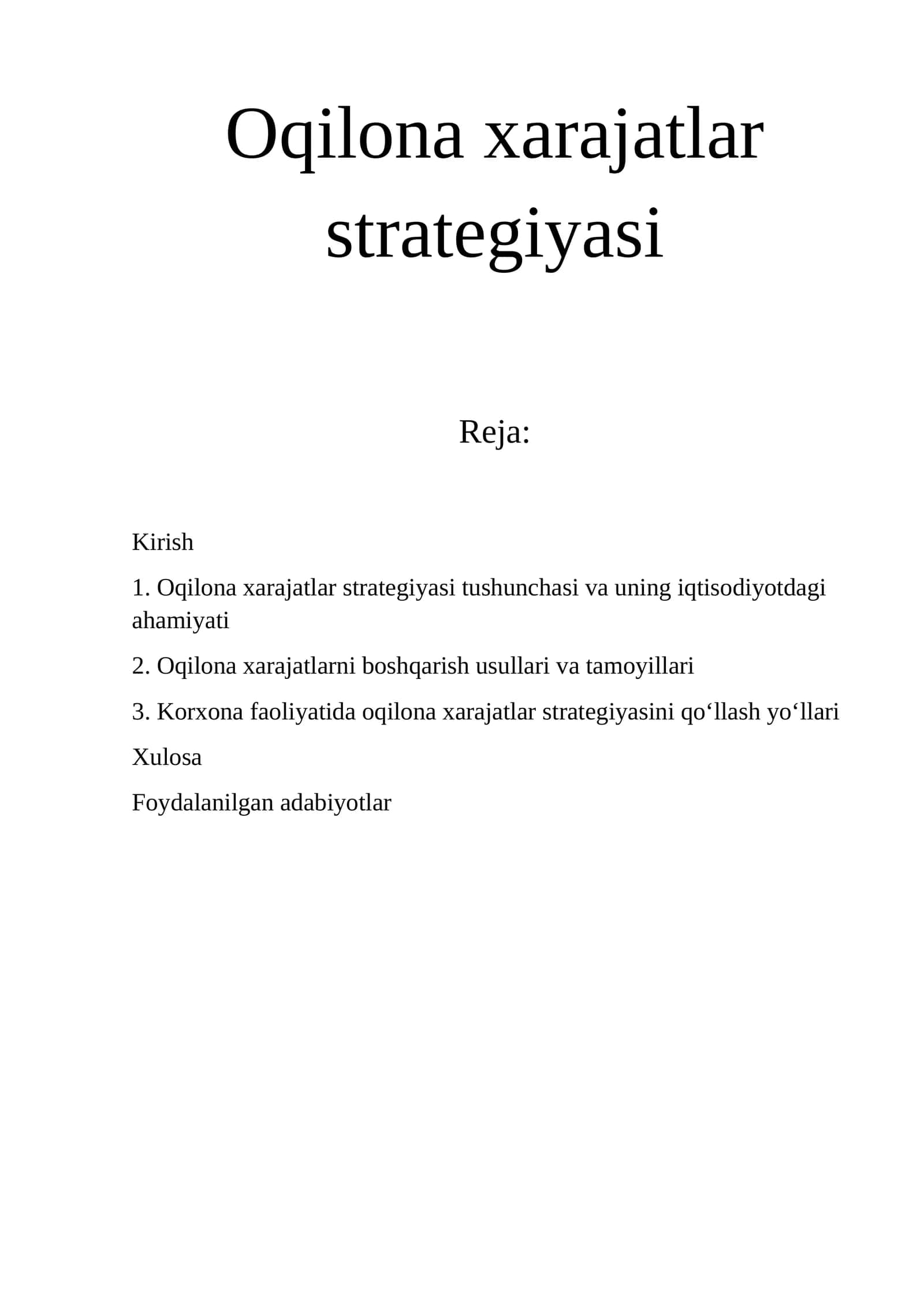 Oqilona xarajatlar strategiyasi 1