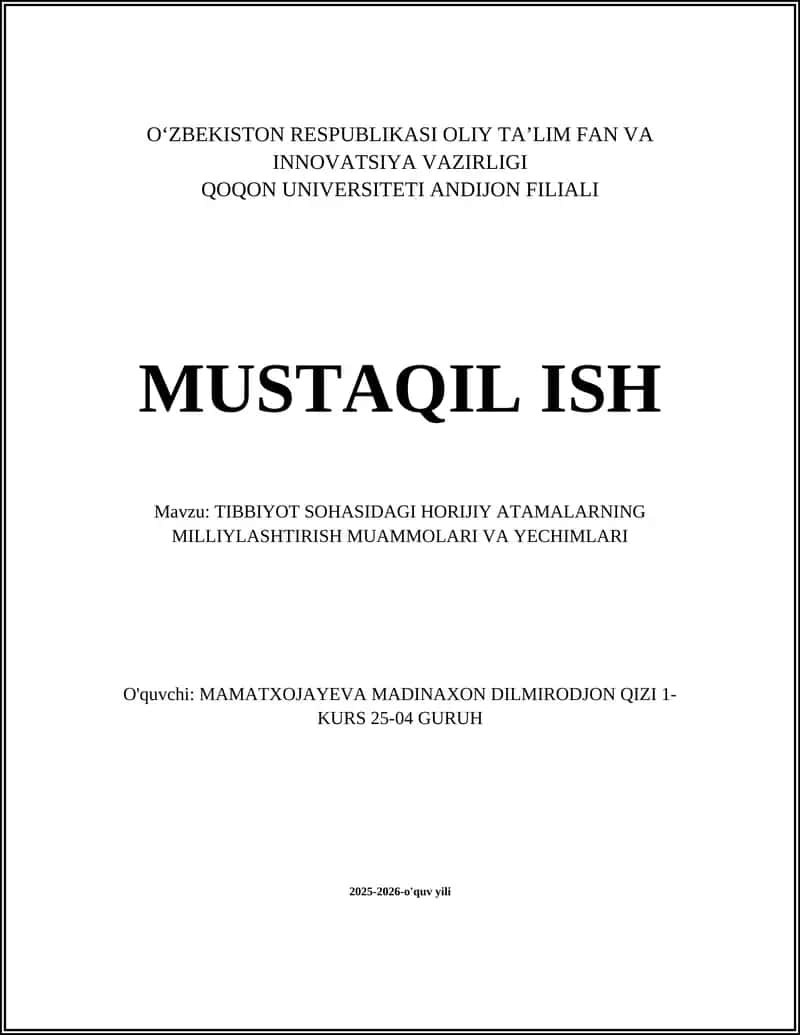 Tibbiyot atamalarning milliylashtirish muammolari va yechimlari 1
