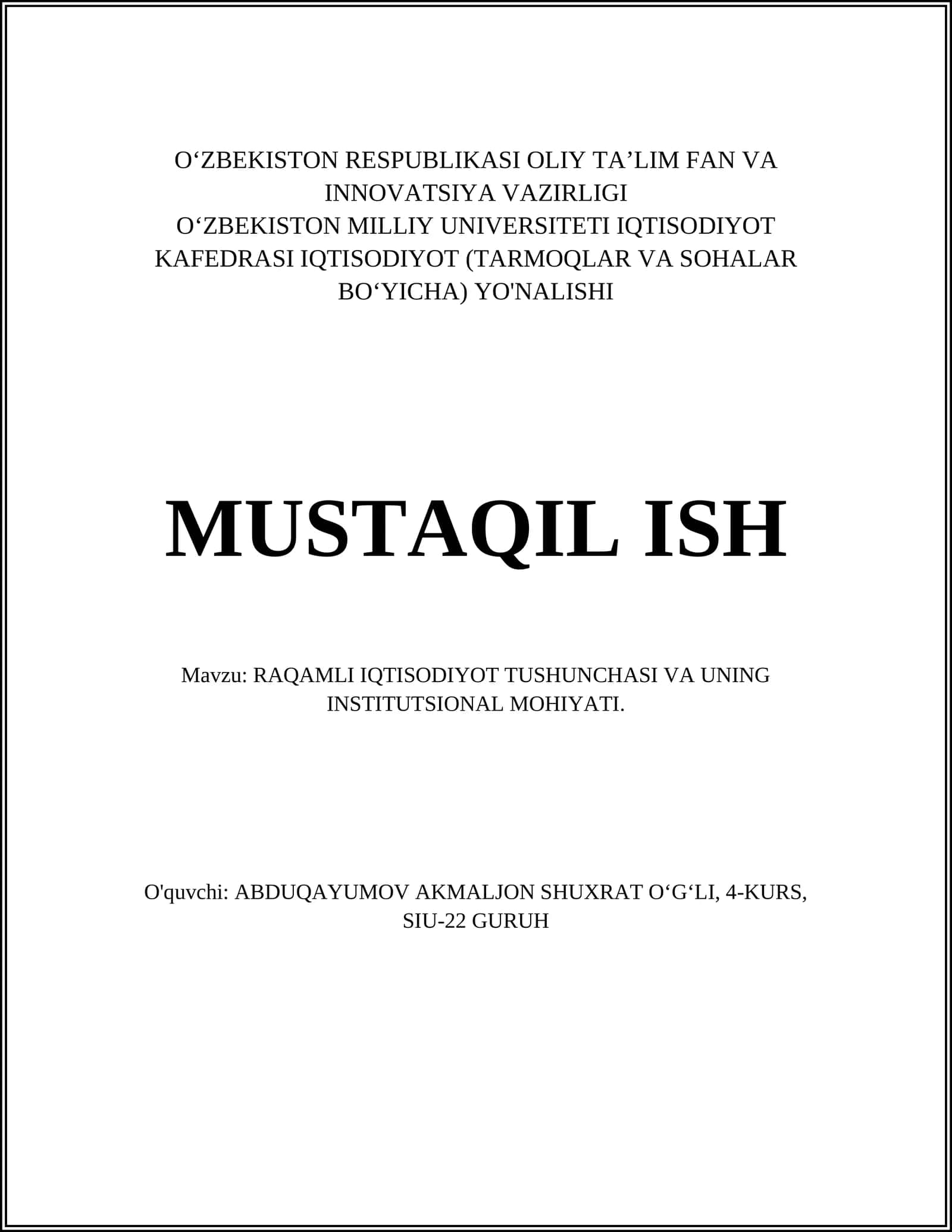RAQAMLI IQTISODIYOT TUSHUNCHASI VA UNING INSTITUTSIONAL MOHIYATI 1