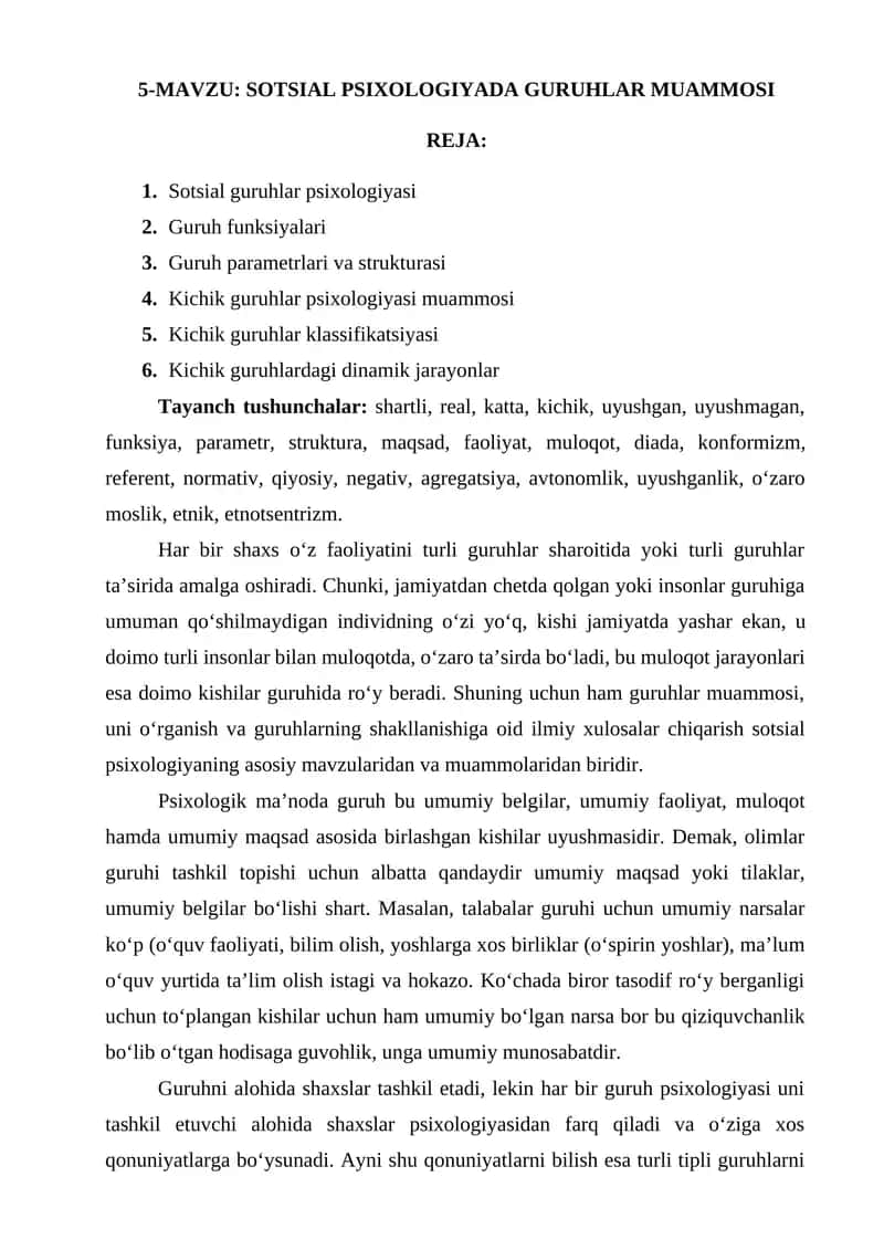 SOTSIAL PSIXOLOGIYADA GURUHLAR MUAMMOSI 1