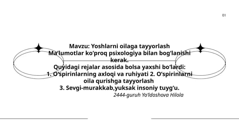 Yoshlarni oilaga tayyorlash 1
