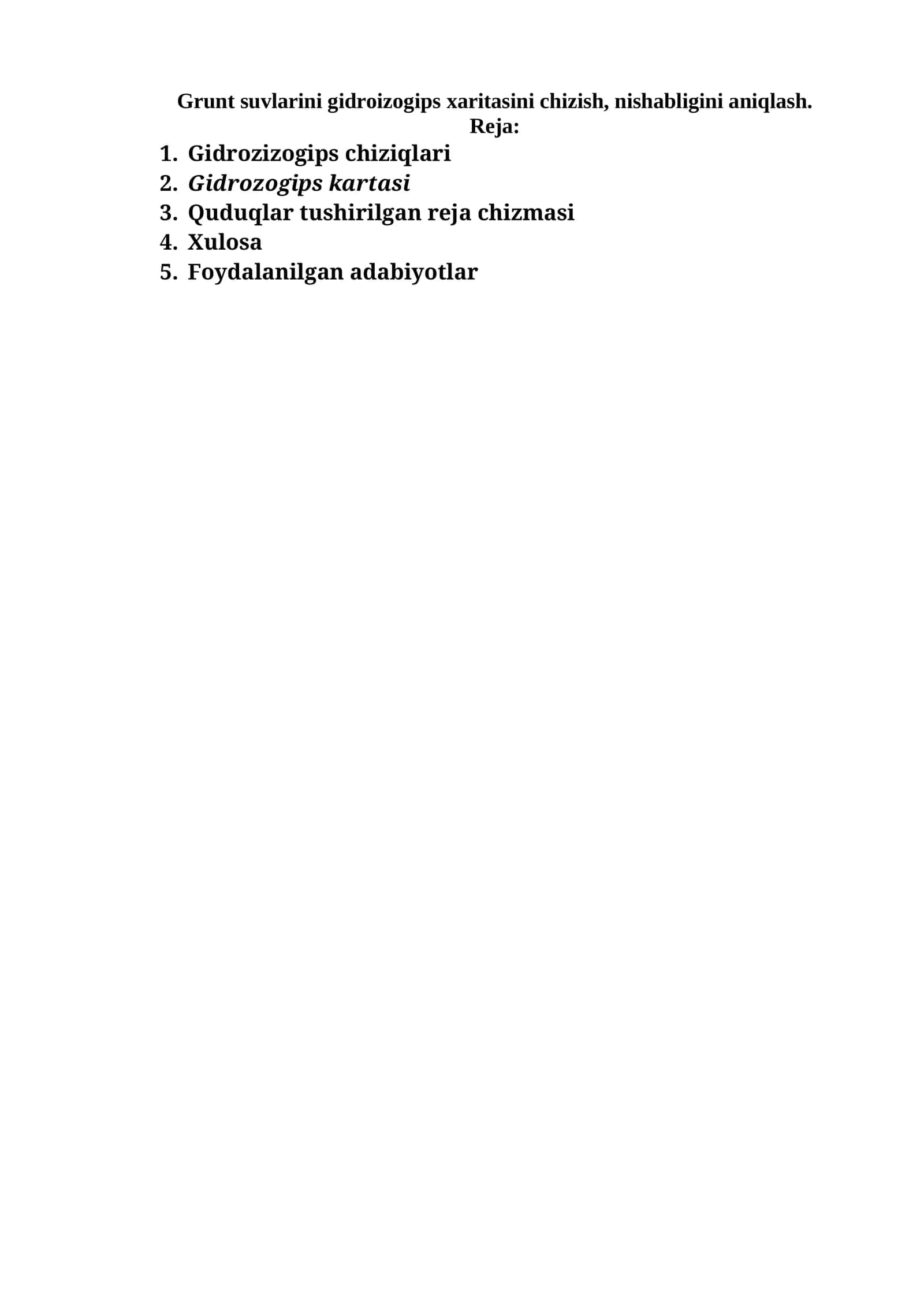Grunt suvlarini gidroizogips xaritasini chizish, nishabligini aniqlash 1