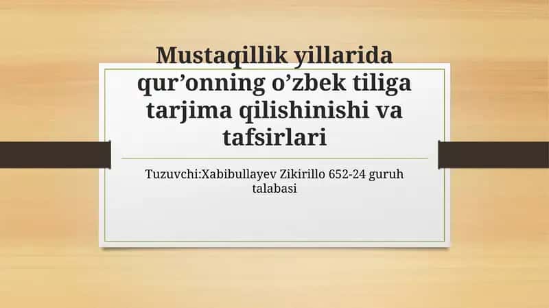 Mustaqillik yillarida QUR'ONI KARIMNING o'zbek tiliga tarjima qilinishi 1