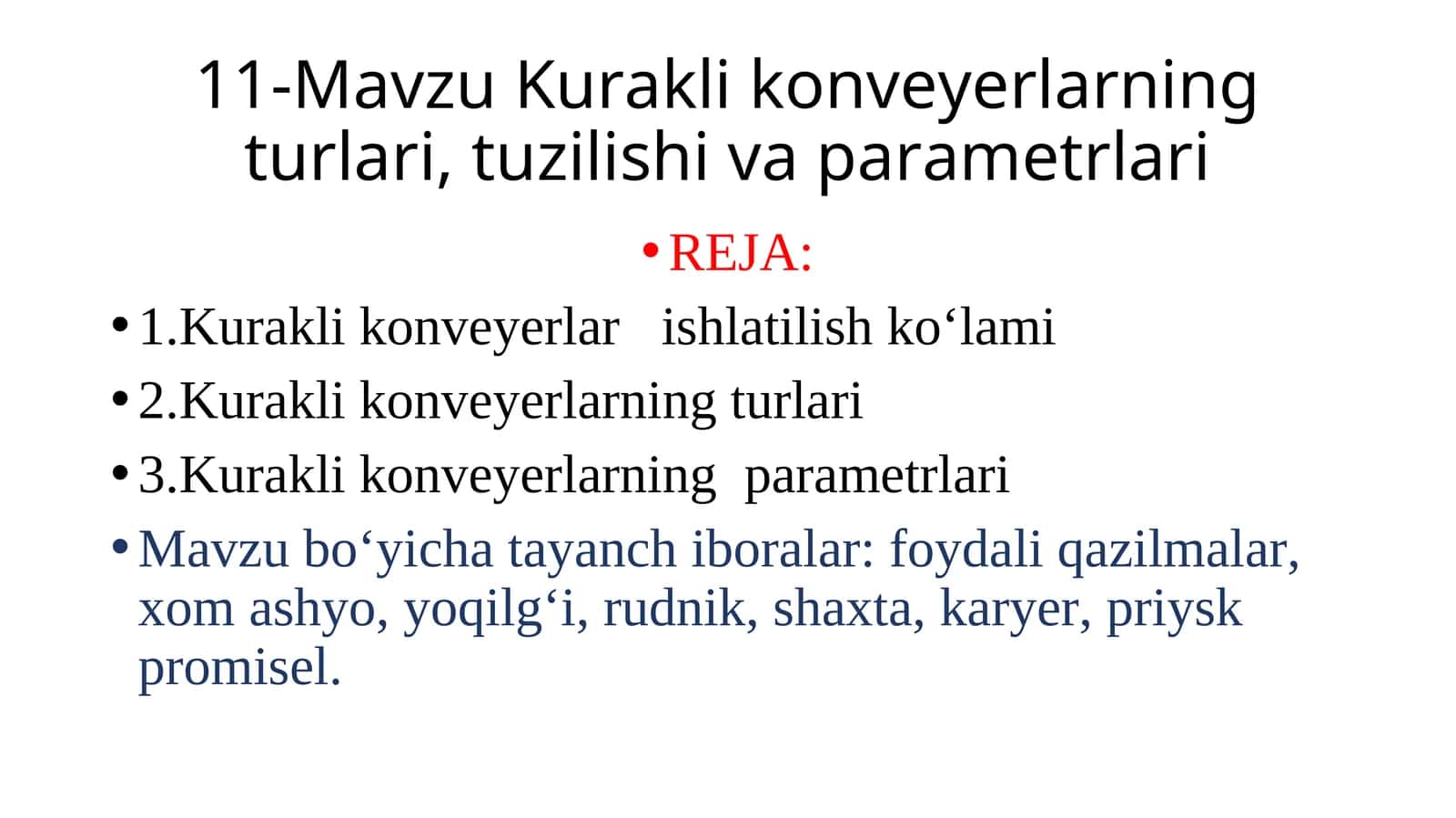 Kurakli konveyerlarning turlari, tuzilishi va parametrlari 1