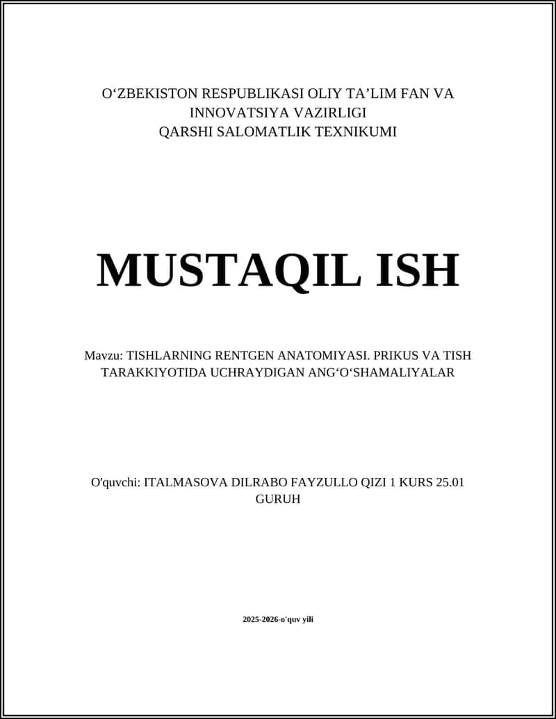 Tishlarning rentgenanatomiyasi 1