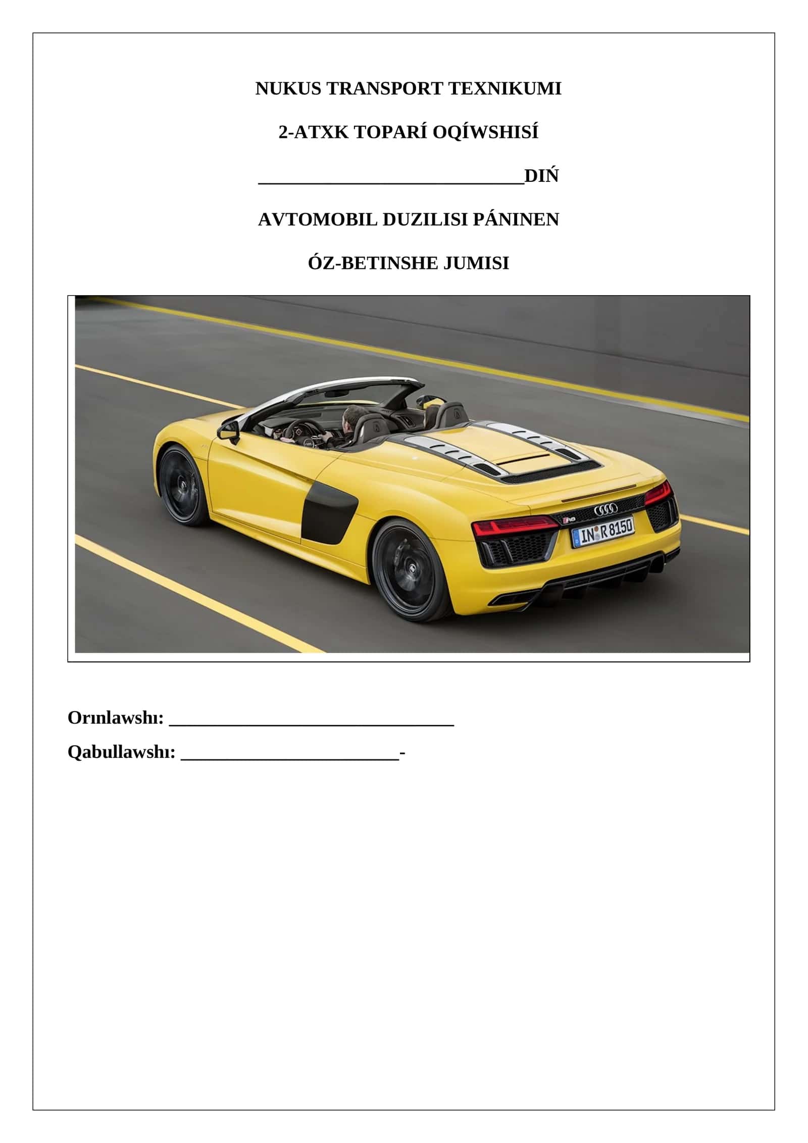 Audi R8 avtomobilnıń ishki hám sırtqı duzilisi 1