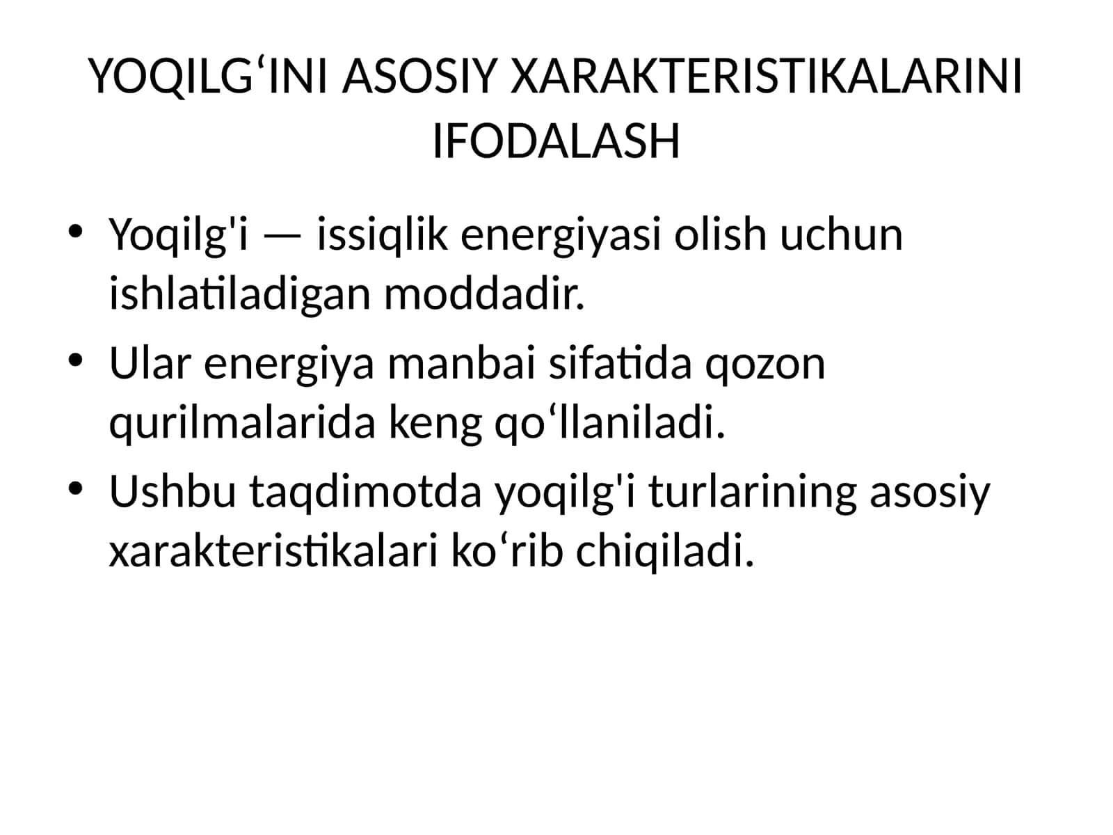 Yoqilg‘ini asosiy xarakteristikalarini ifodalash 1